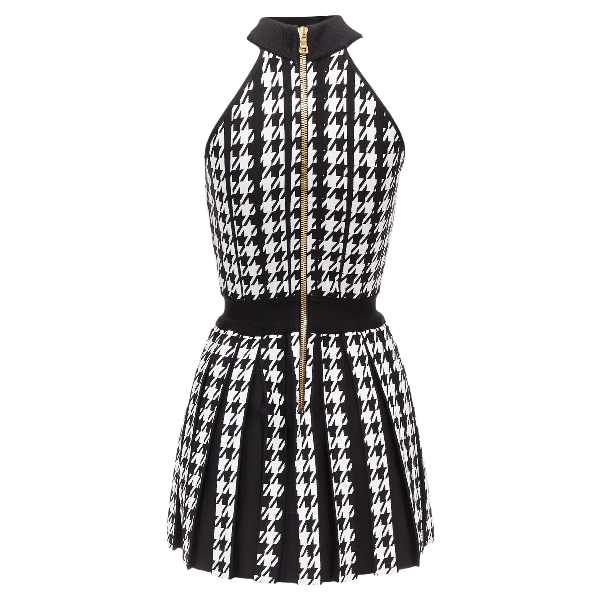 Women's Balmain houndstooth lion button halter mini dress - Image 5