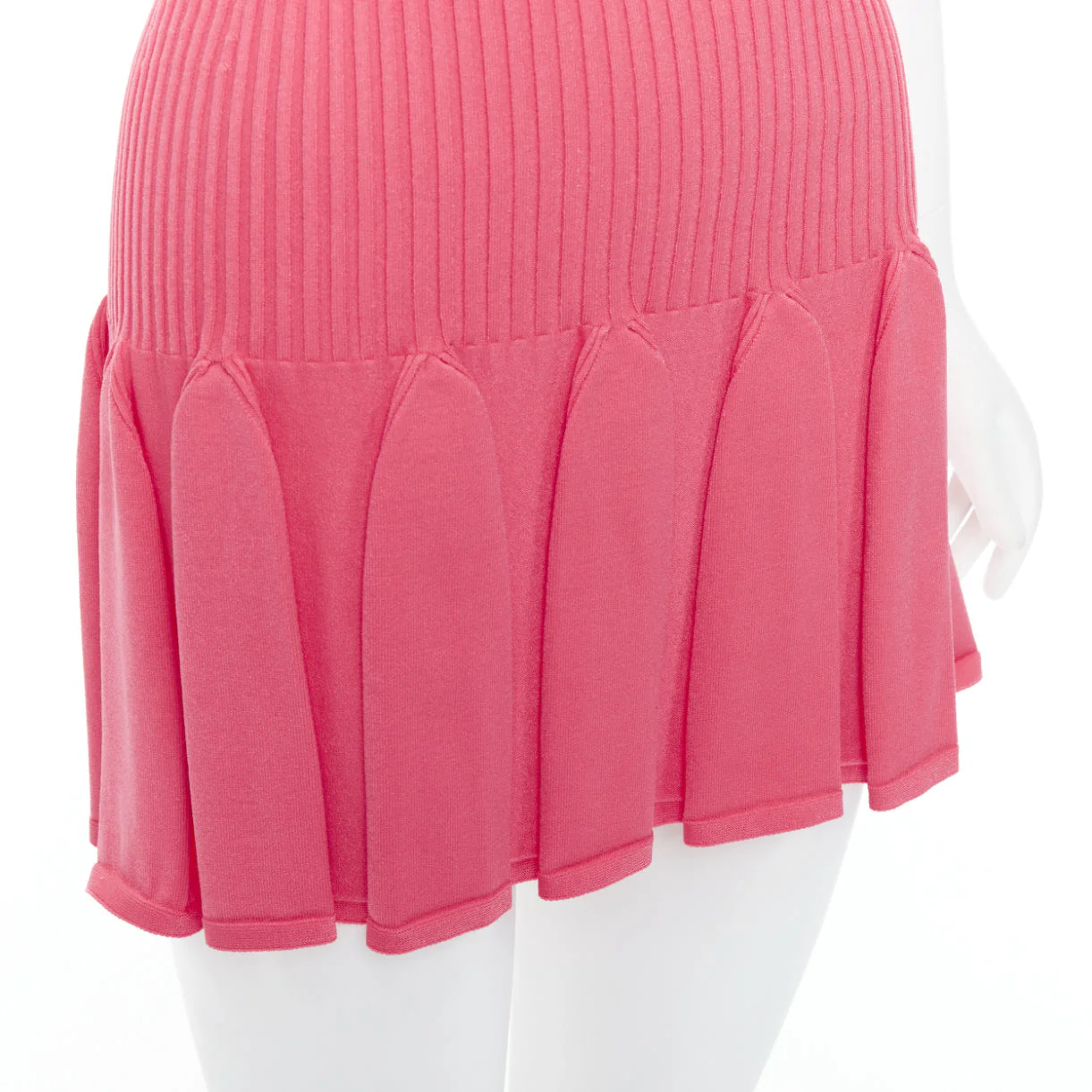 Women's Balmain keyhole neck ribbed flutter skirt mini dress - Image 8