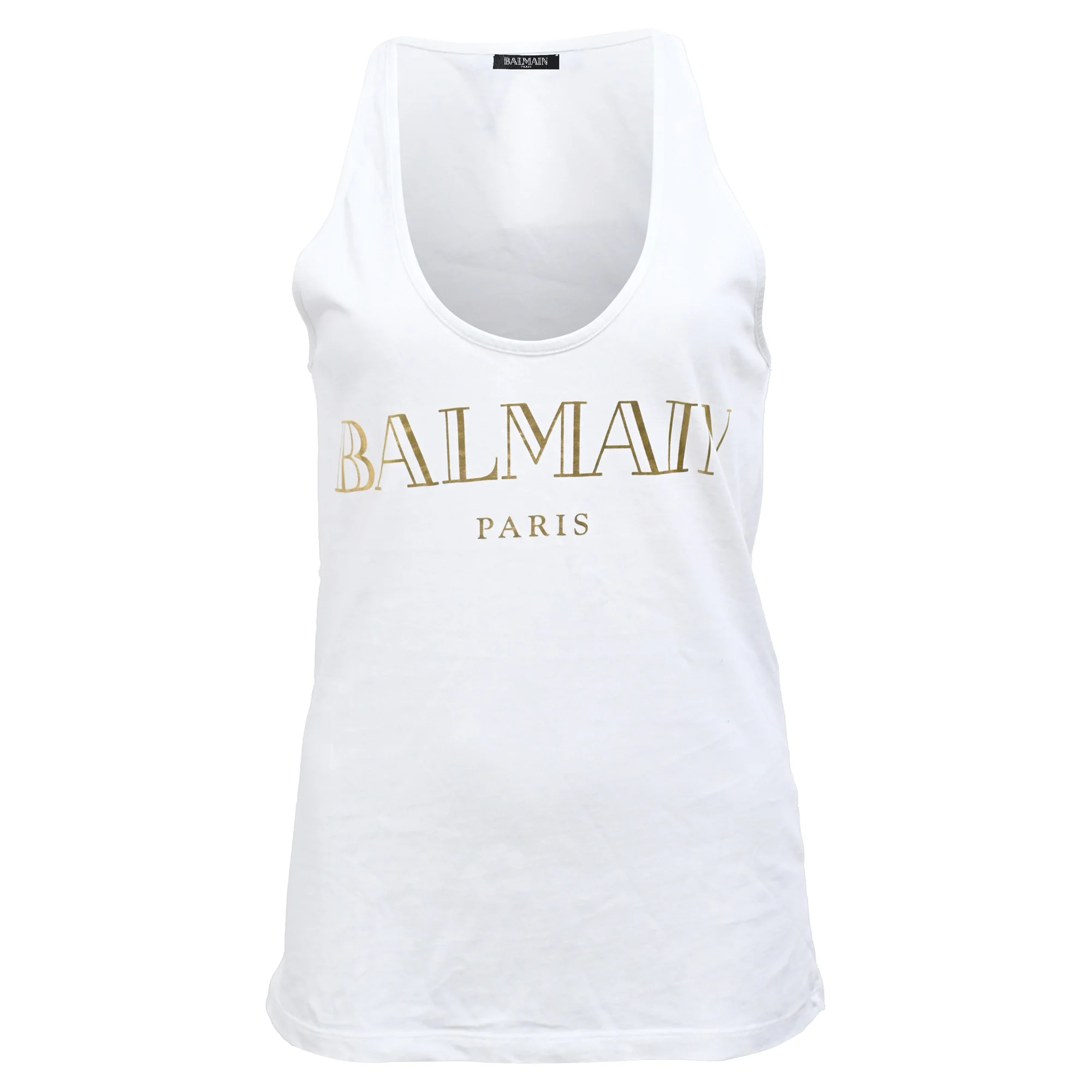 Women's Balmain Logo Printed Tank Top in White Cotton - Image 5