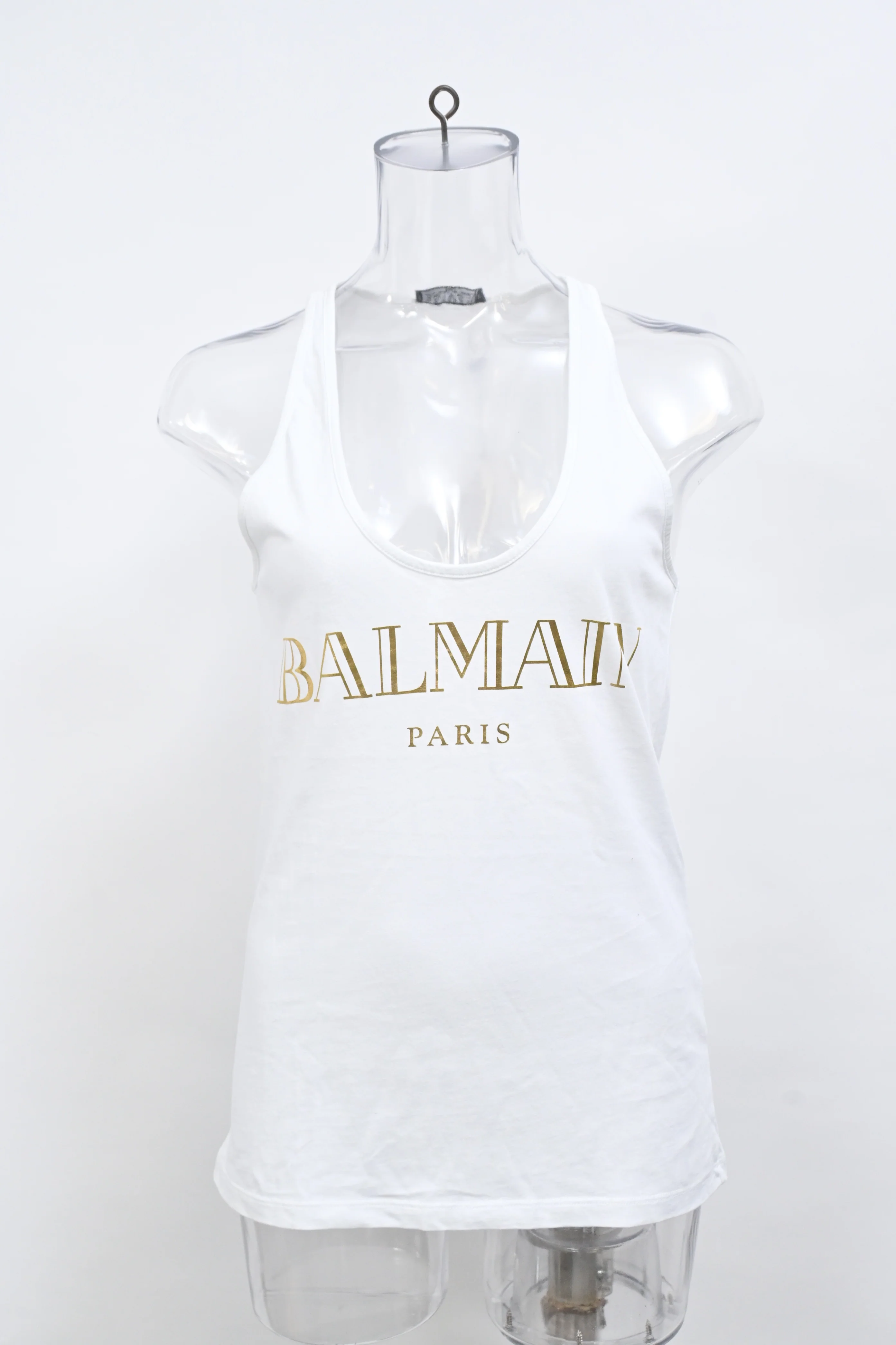 Women's Balmain Logo Printed Tank Top in White Cotton - Image 9