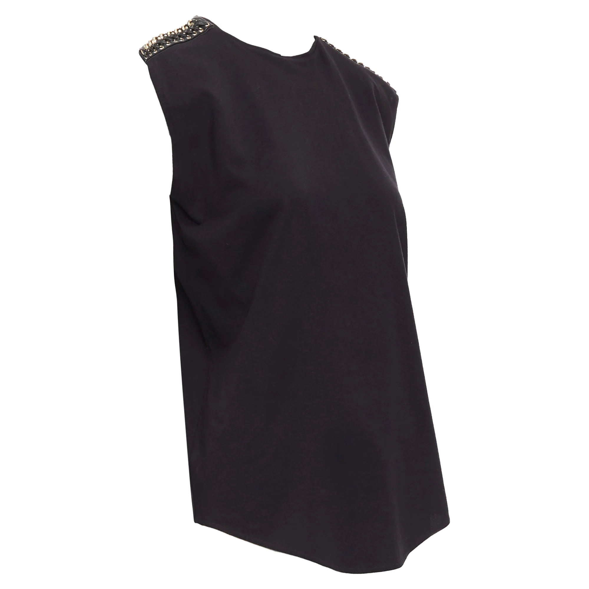 Women's Balmain Metal Chain Lamb Leather Trim Cotton Tank Top - Image 3