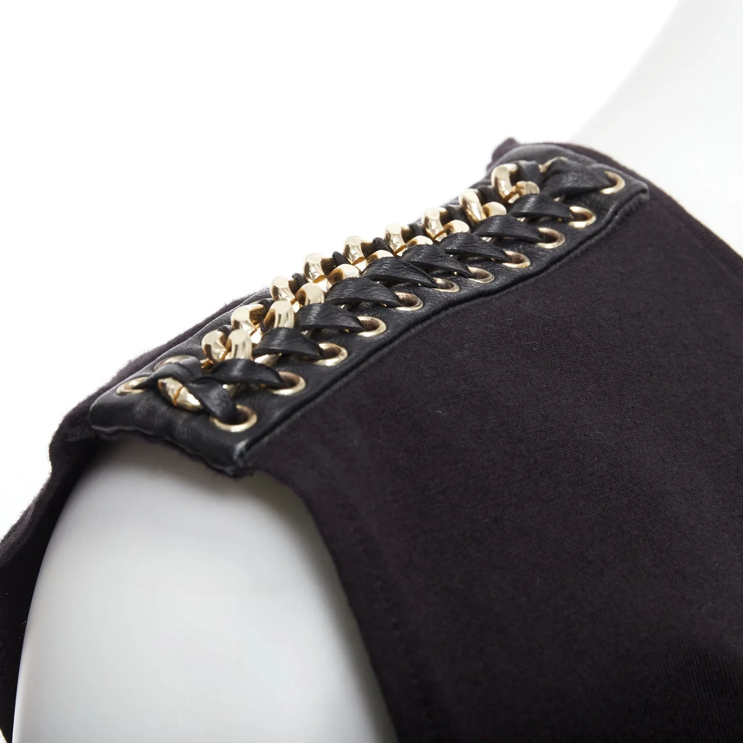Women's Balmain Metal Chain Lamb Leather Trim Cotton Tank Top - Image 8