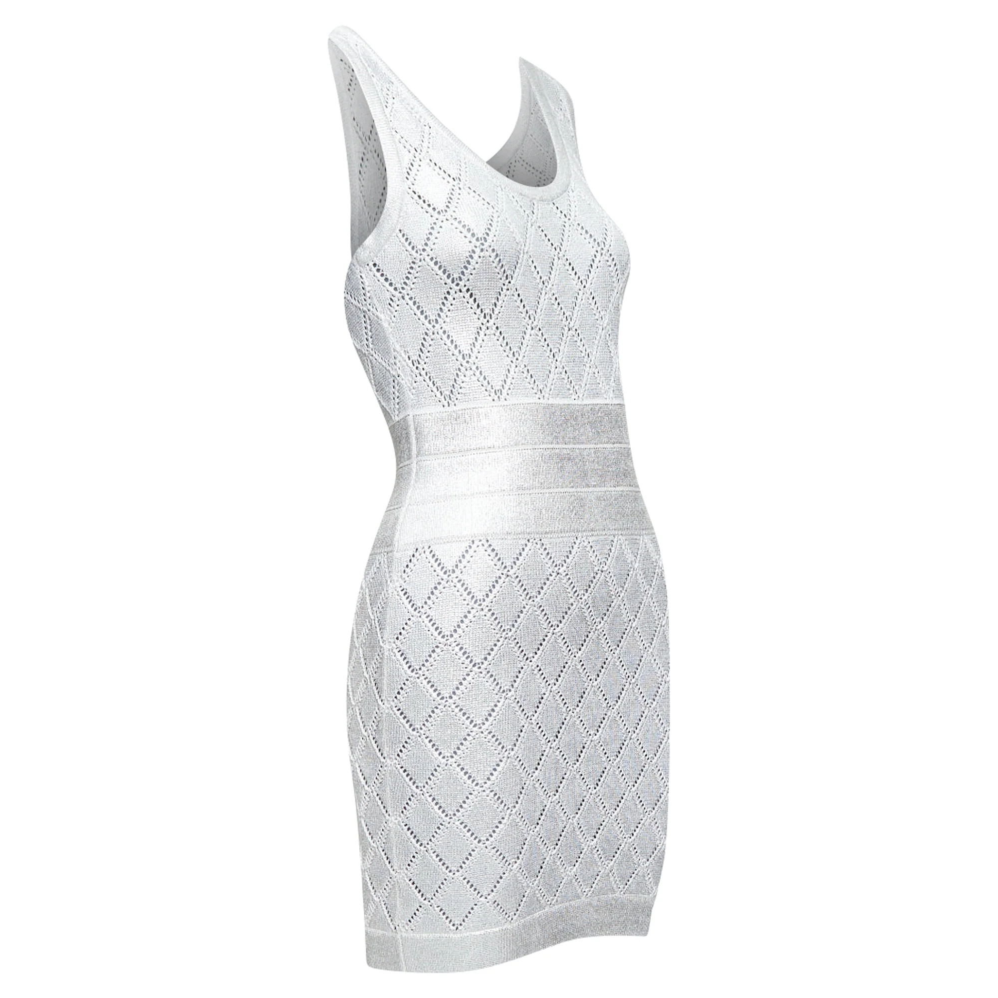 Women's Balmain Metallic Coated Argyle Knit Mini Dress - Image 3