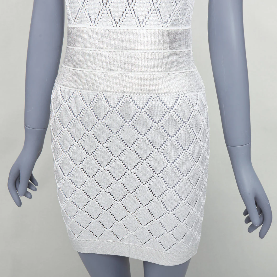 Women's Balmain Metallic Coated Argyle Knit Mini Dress - Image 8