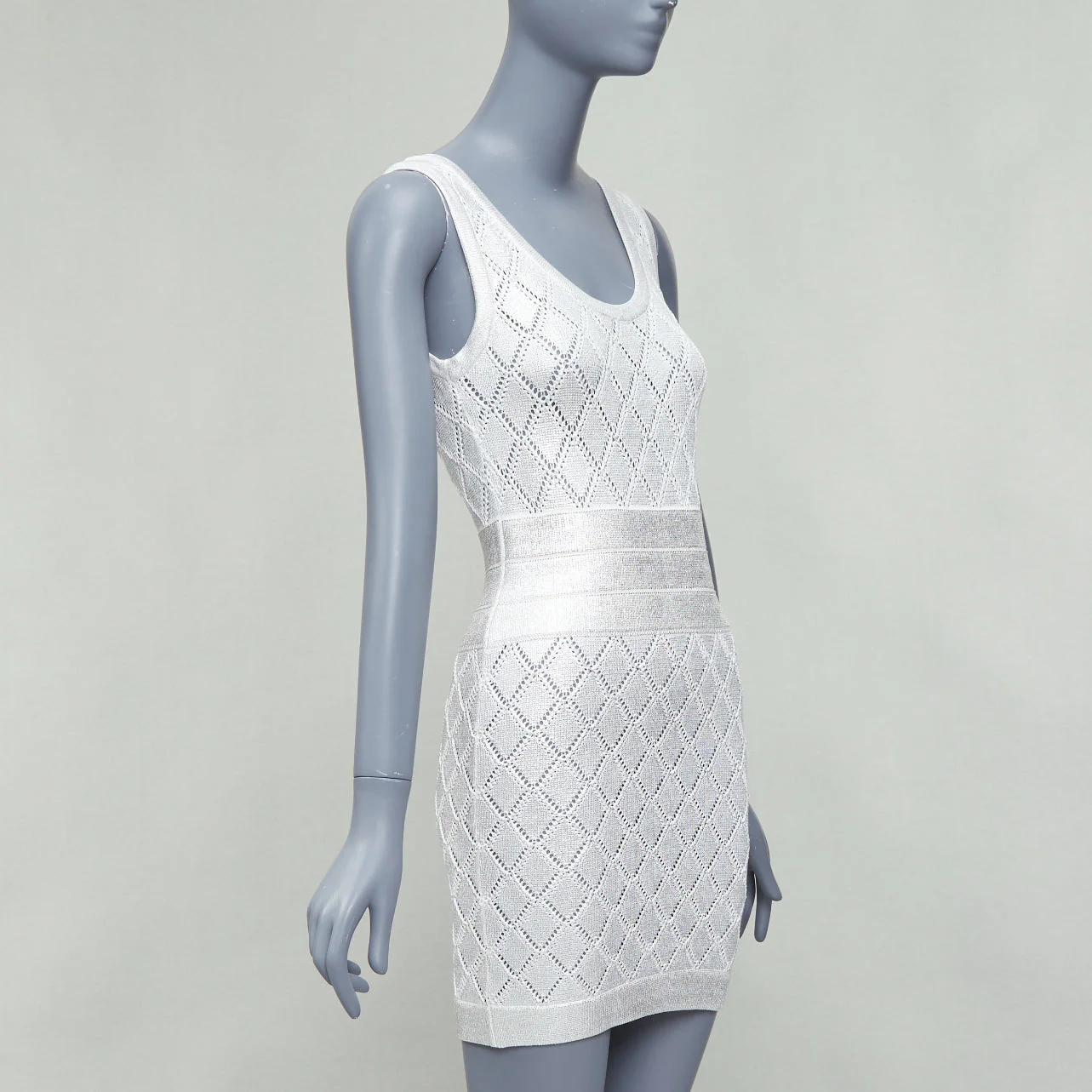 Women's Balmain Metallic Coated Argyle Knit Mini Dress - Image 9