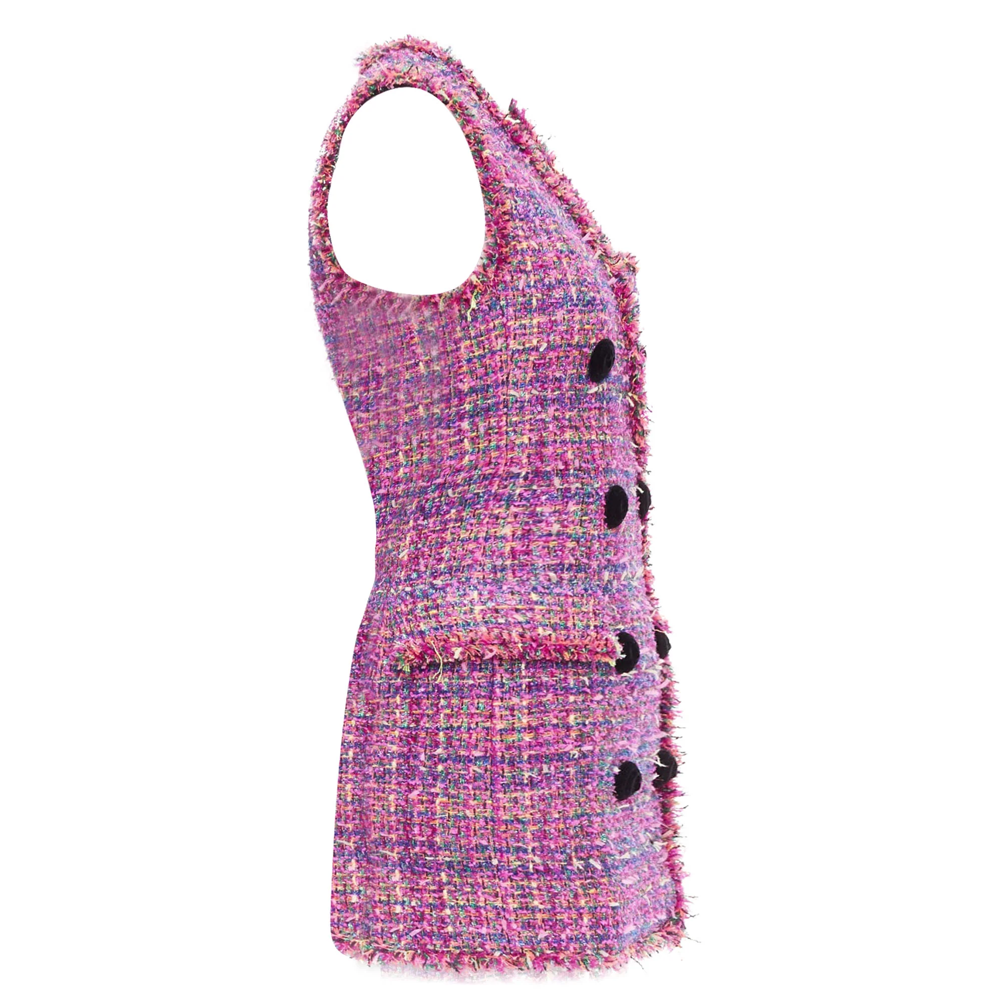 Women's Balmain multicolor tweed velvet buttons vest dress - Image 4