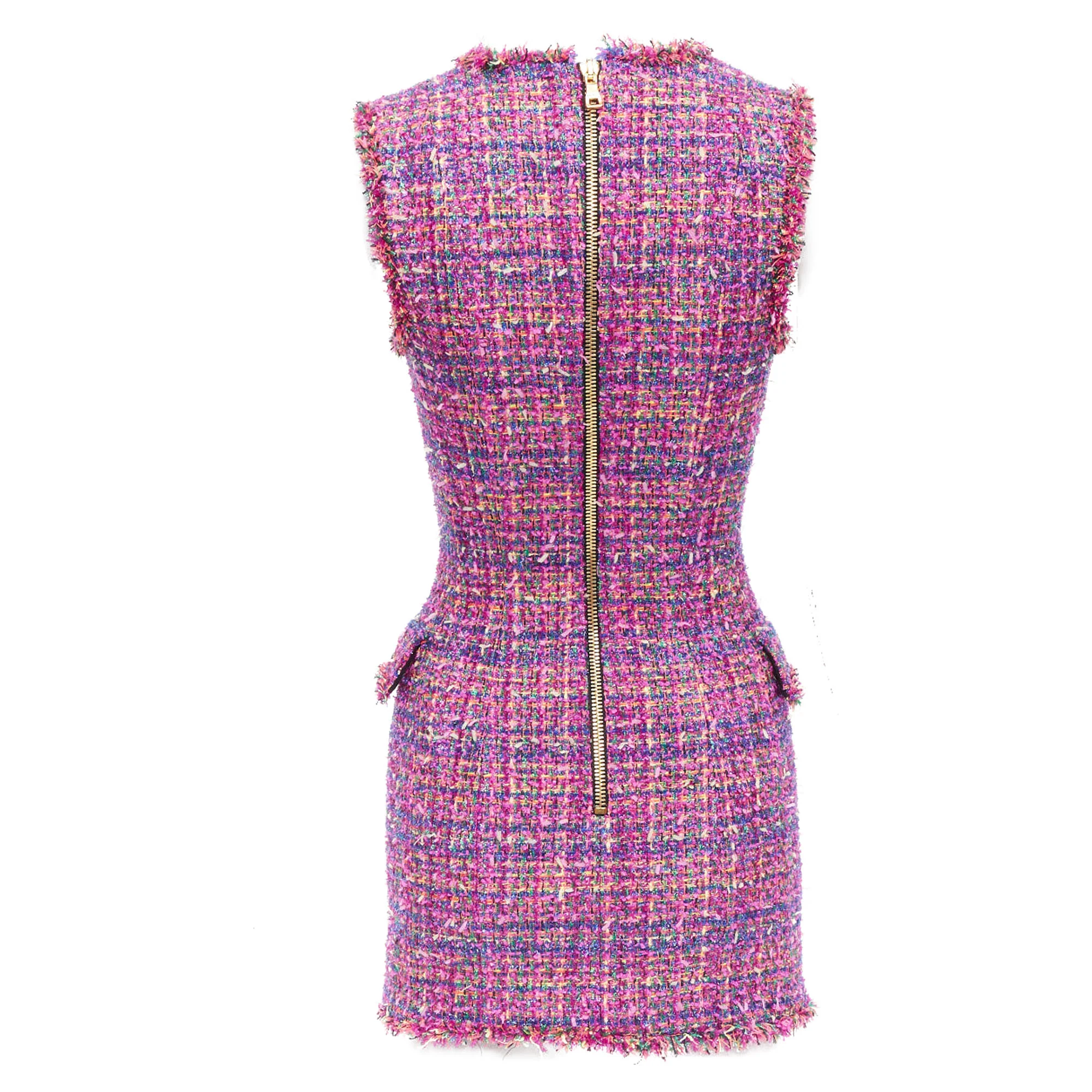 Women's Balmain multicolor tweed velvet buttons vest dress - Image 5