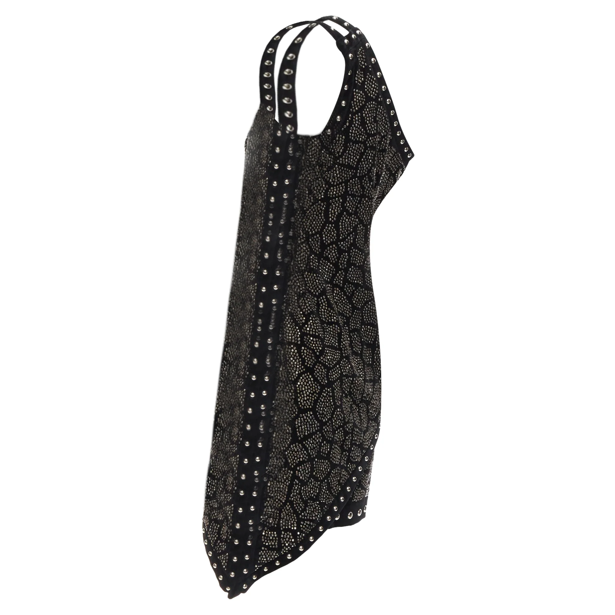 Women's Balmain Olivier Rousteing silver studded bead embellished velvet dress - Image 6
