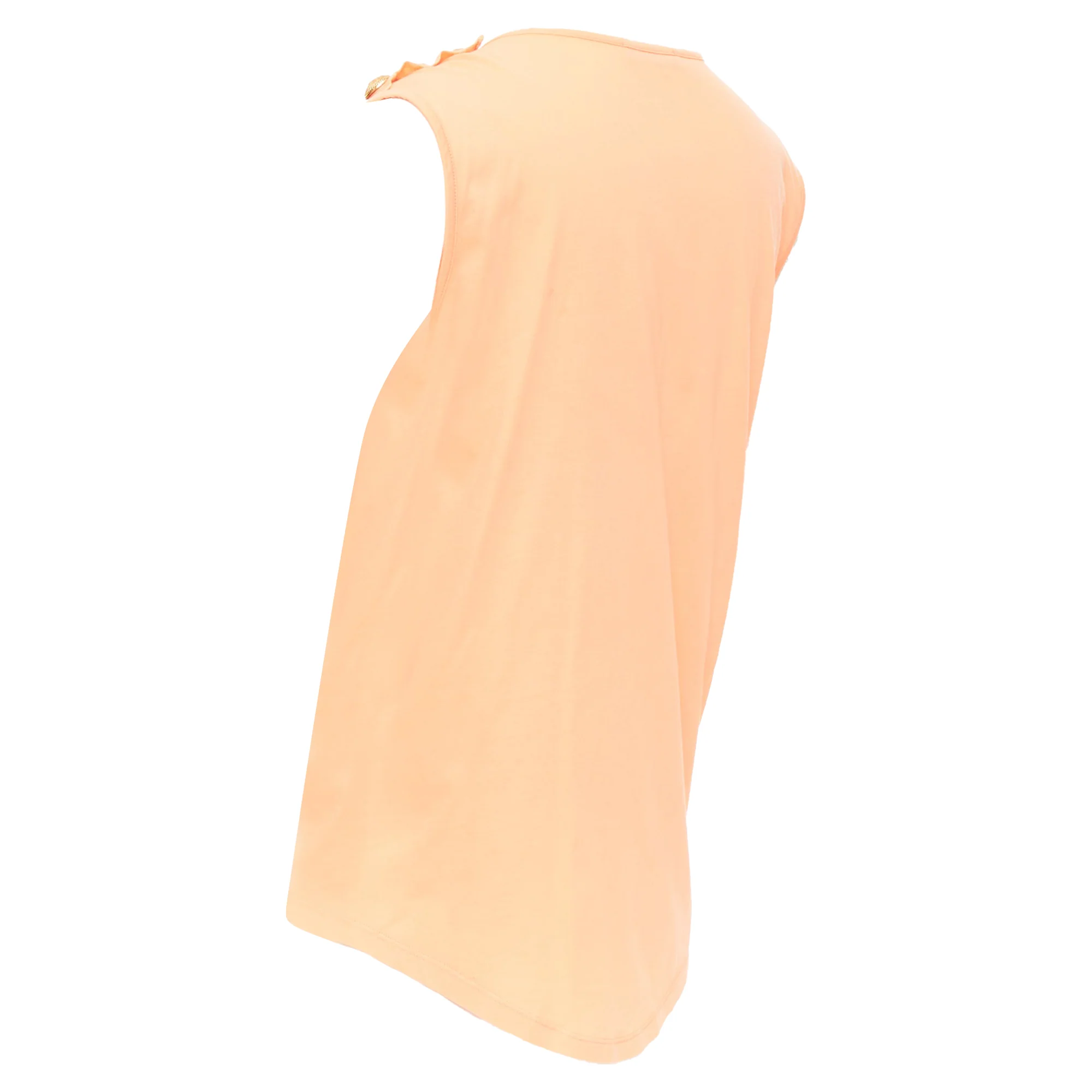 Women's BALMAIN peach pink gold foil logo buttons shoulder sleeveless tshirt FR36 S - Image 6