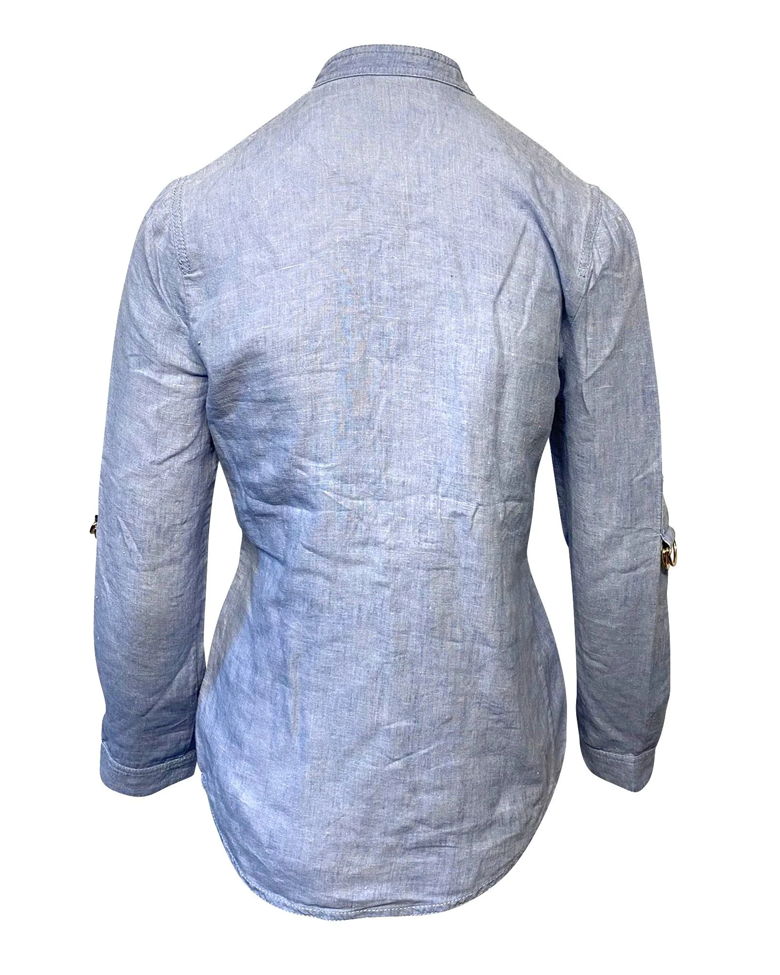 Women's Balmain Shirt with Adjustable Sleeves with Pockets in Blue Linen - Image 3
