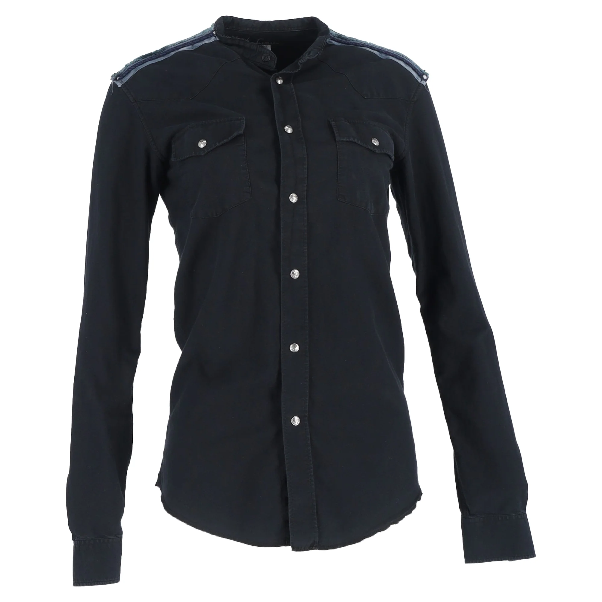 Women's  Balmain Shoulder Detail Long Sleeve Shirt in Black Cotton
