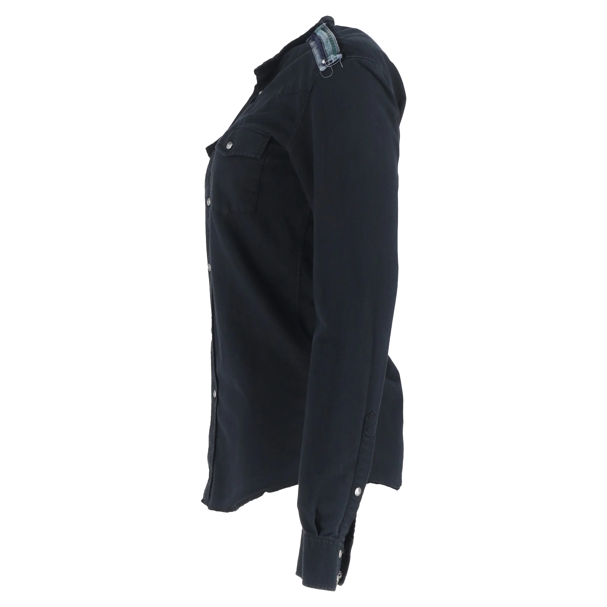 Women's  Balmain Shoulder Detail Long Sleeve Shirt in Black Cotton - Image 2