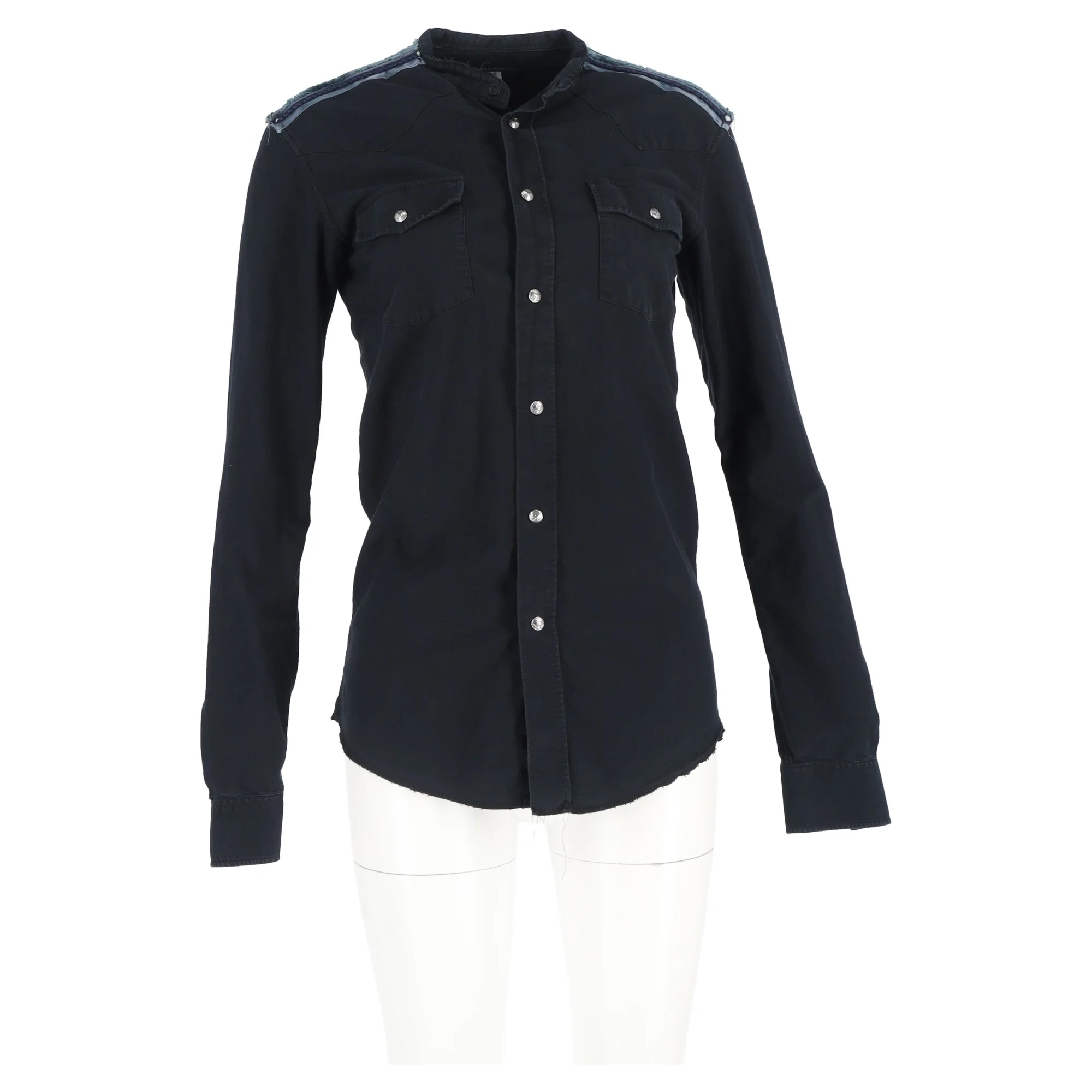 Women's  Balmain Shoulder Detail Long Sleeve Shirt in Black Cotton - Image 4