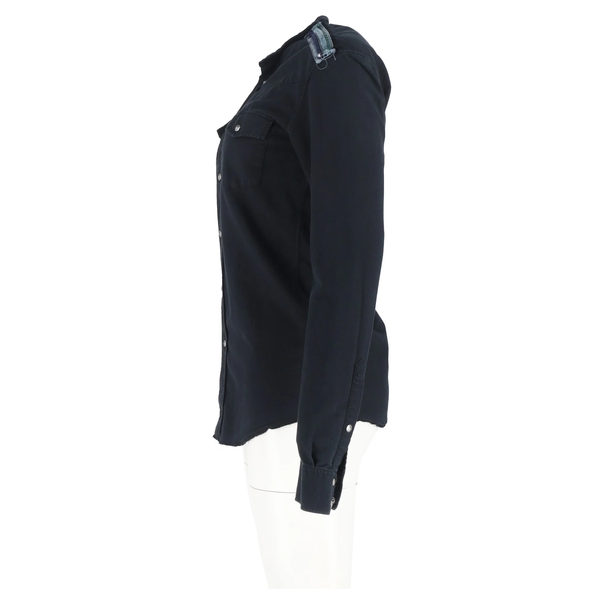 Women's  Balmain Shoulder Detail Long Sleeve Shirt in Black Cotton - Image 5