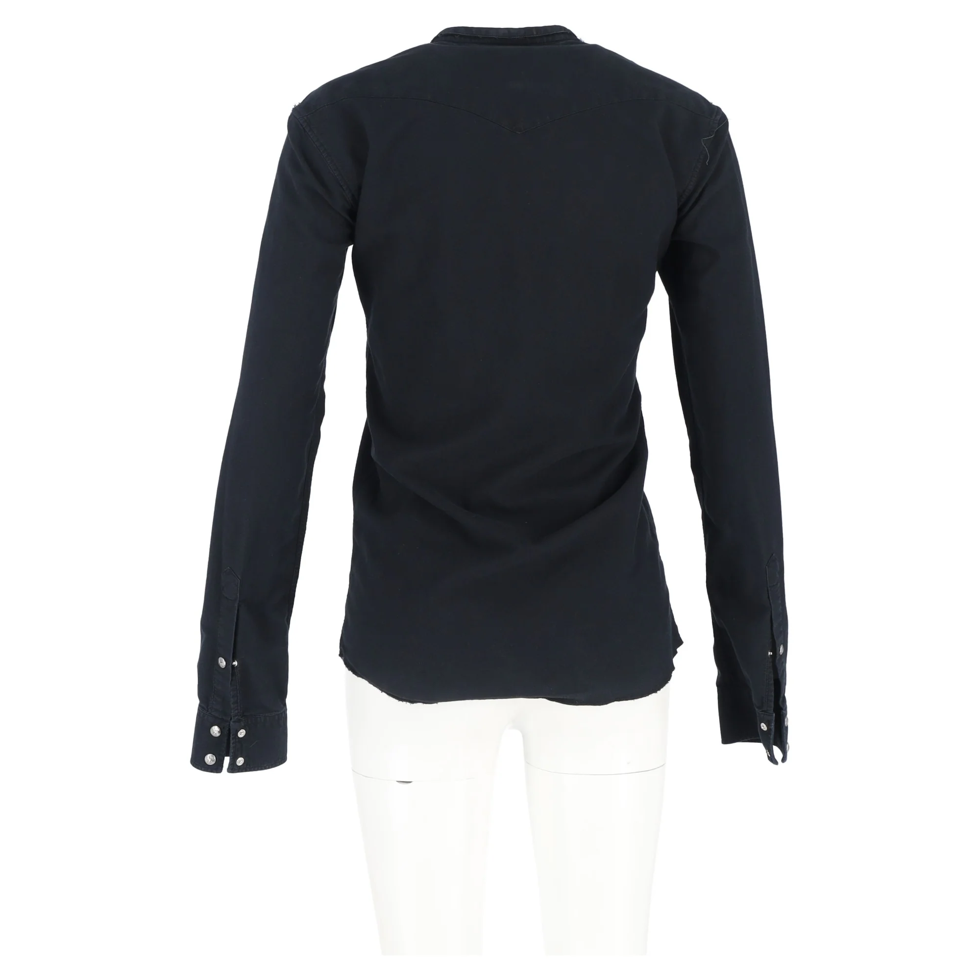 Women's  Balmain Shoulder Detail Long Sleeve Shirt in Black Cotton - Image 6