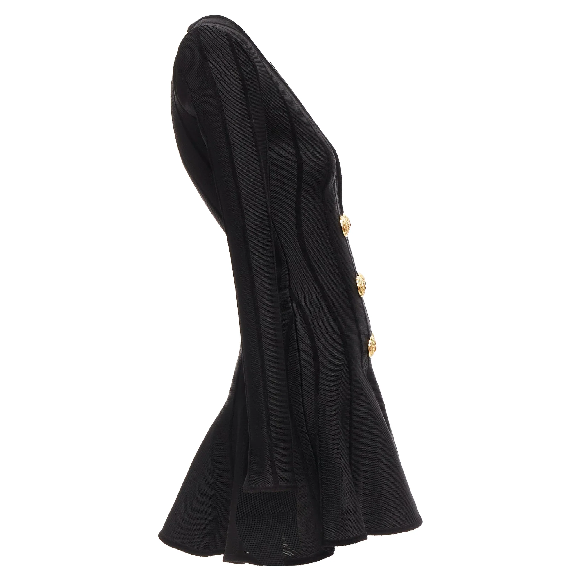 Women's Balmain Striped Chenille Gold Lion Button Mesh Mini Dress - Image 4