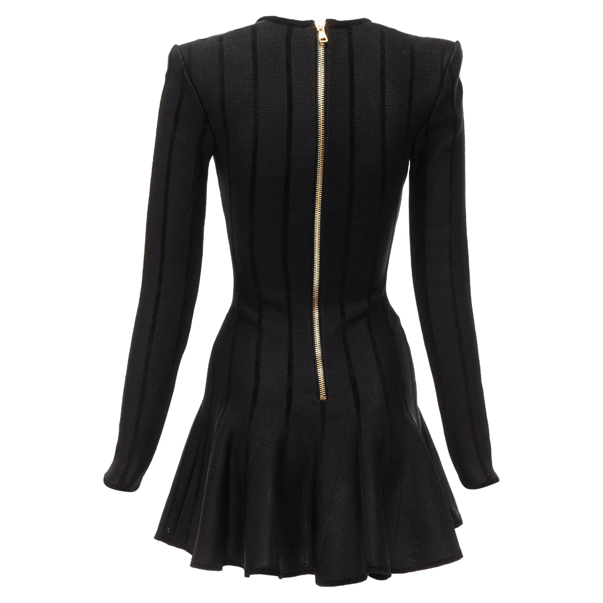 Women's Balmain Striped Chenille Gold Lion Button Mesh Mini Dress - Image 5