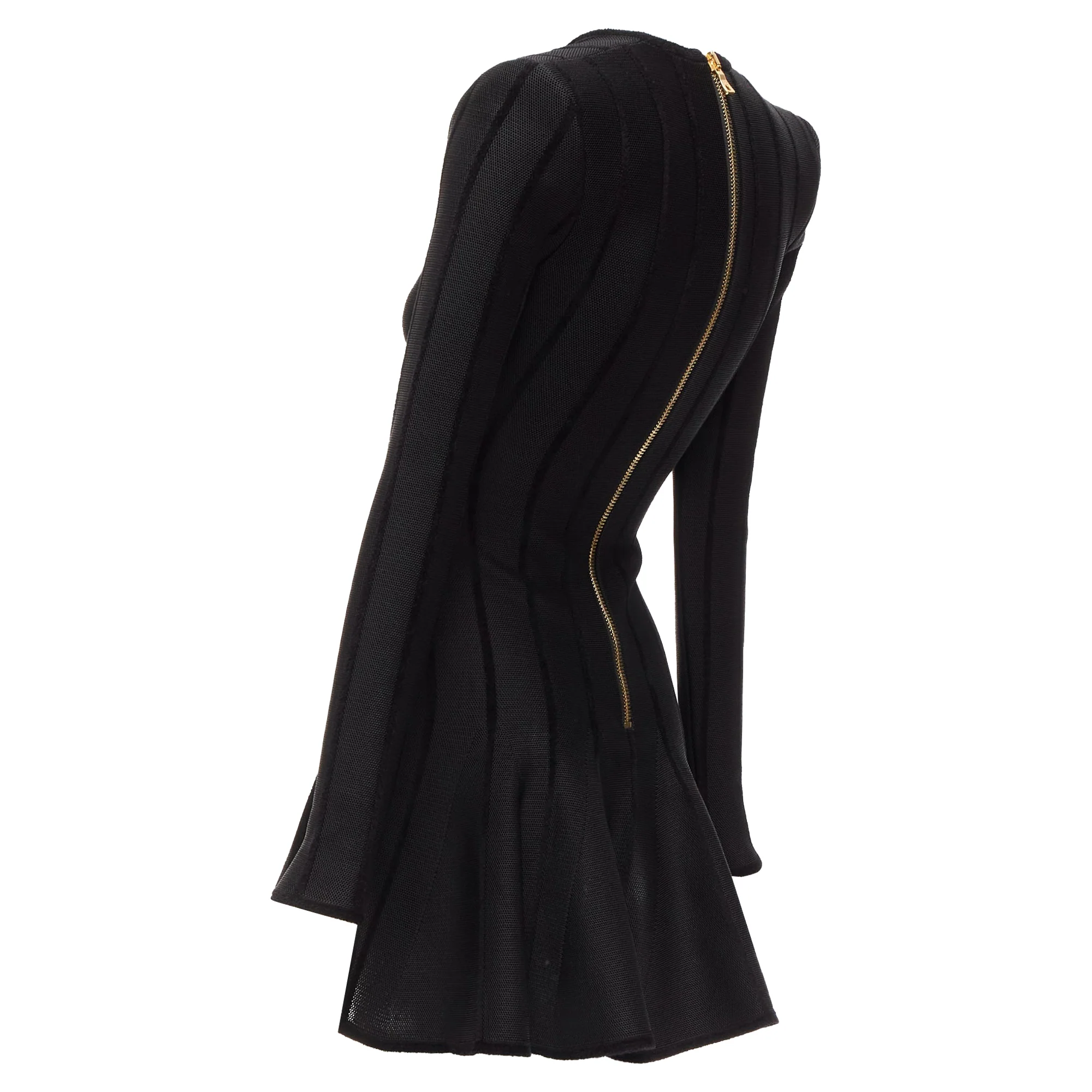 Women's Balmain Striped Chenille Gold Lion Button Mesh Mini Dress - Image 6