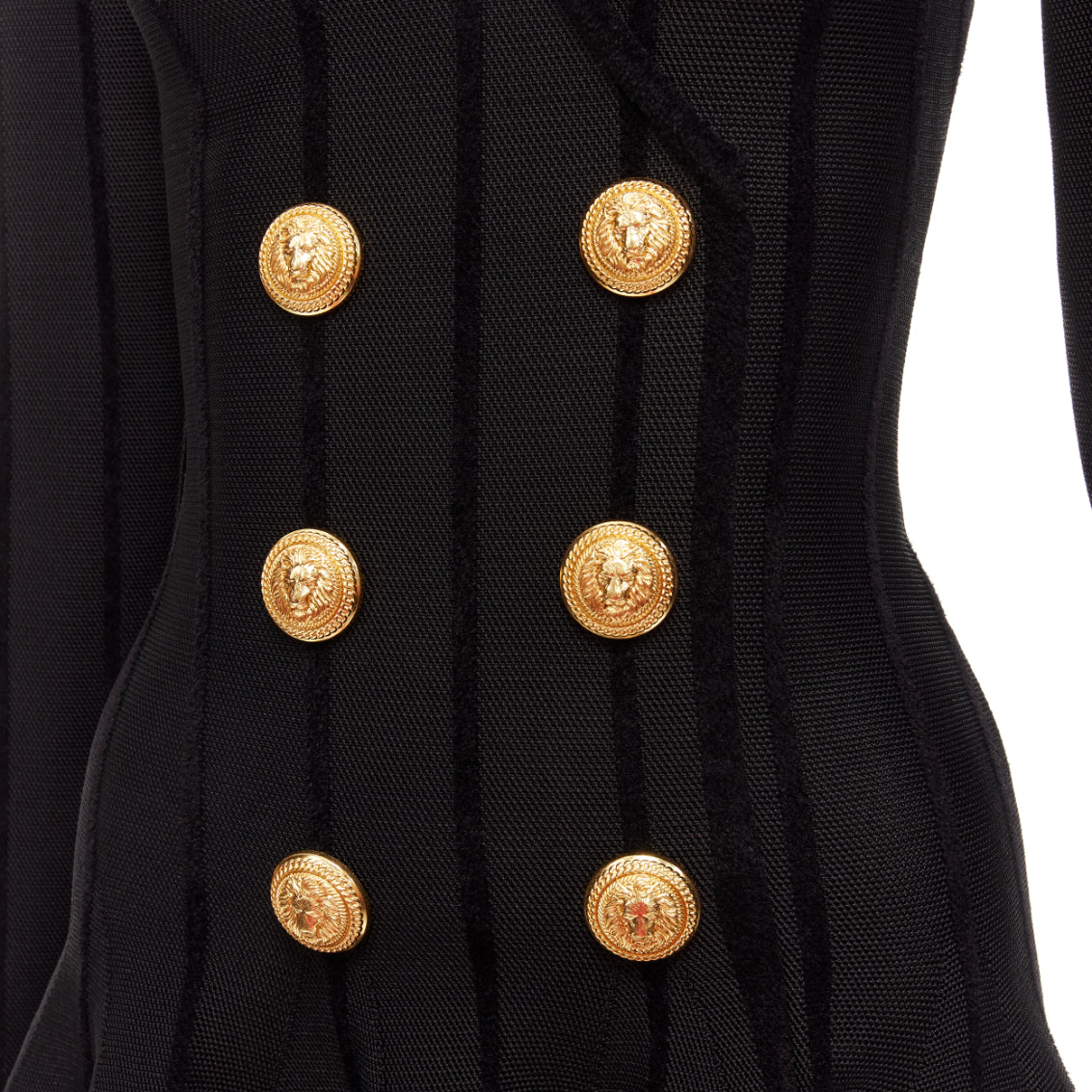 Women's Balmain Striped Chenille Gold Lion Button Mesh Mini Dress - Image 8