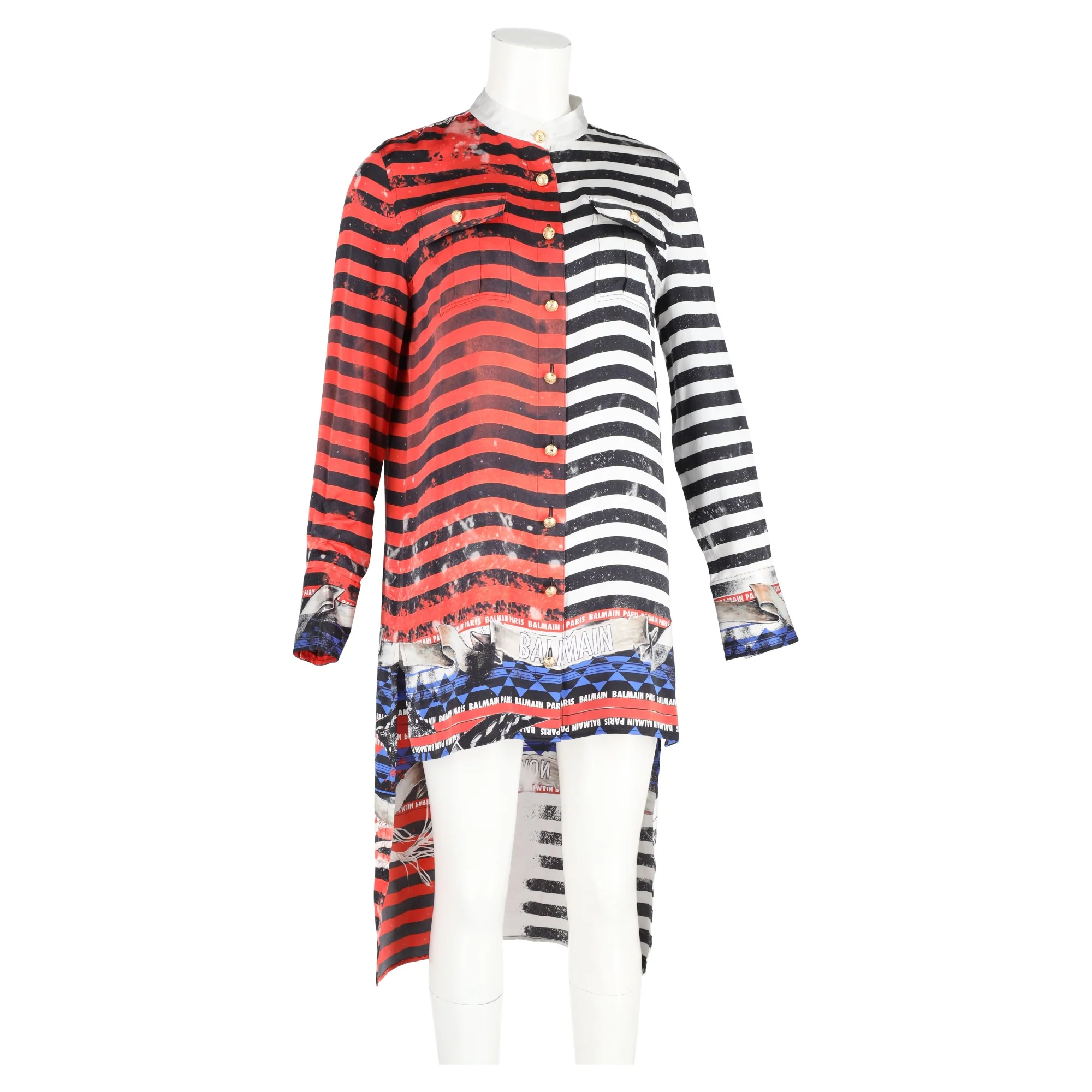Women's Balmain Striped Shirt in Red Silk - Image 5