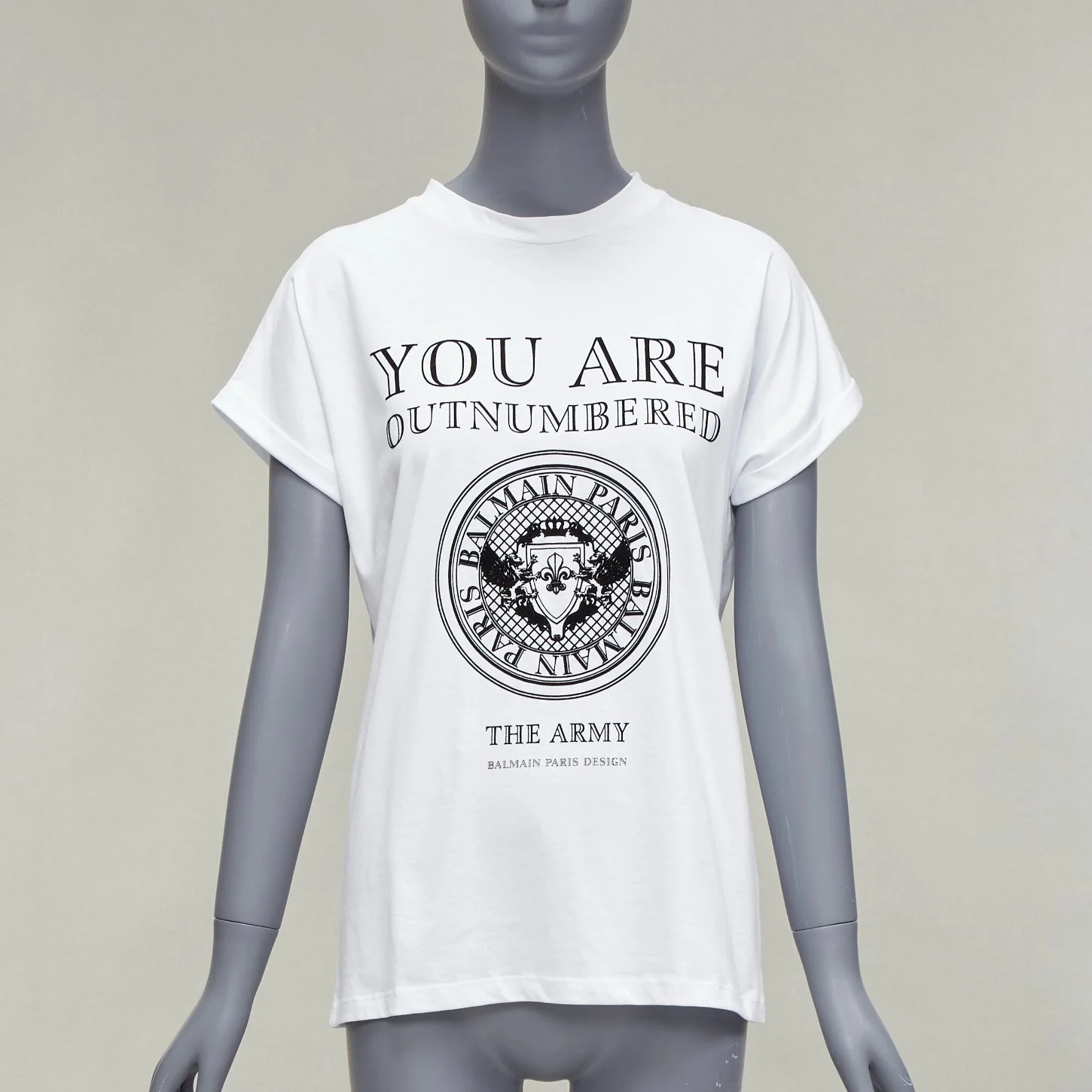 Women's Balmain You Are Outnumbered Army Velvet Print Tshirt - Image 7