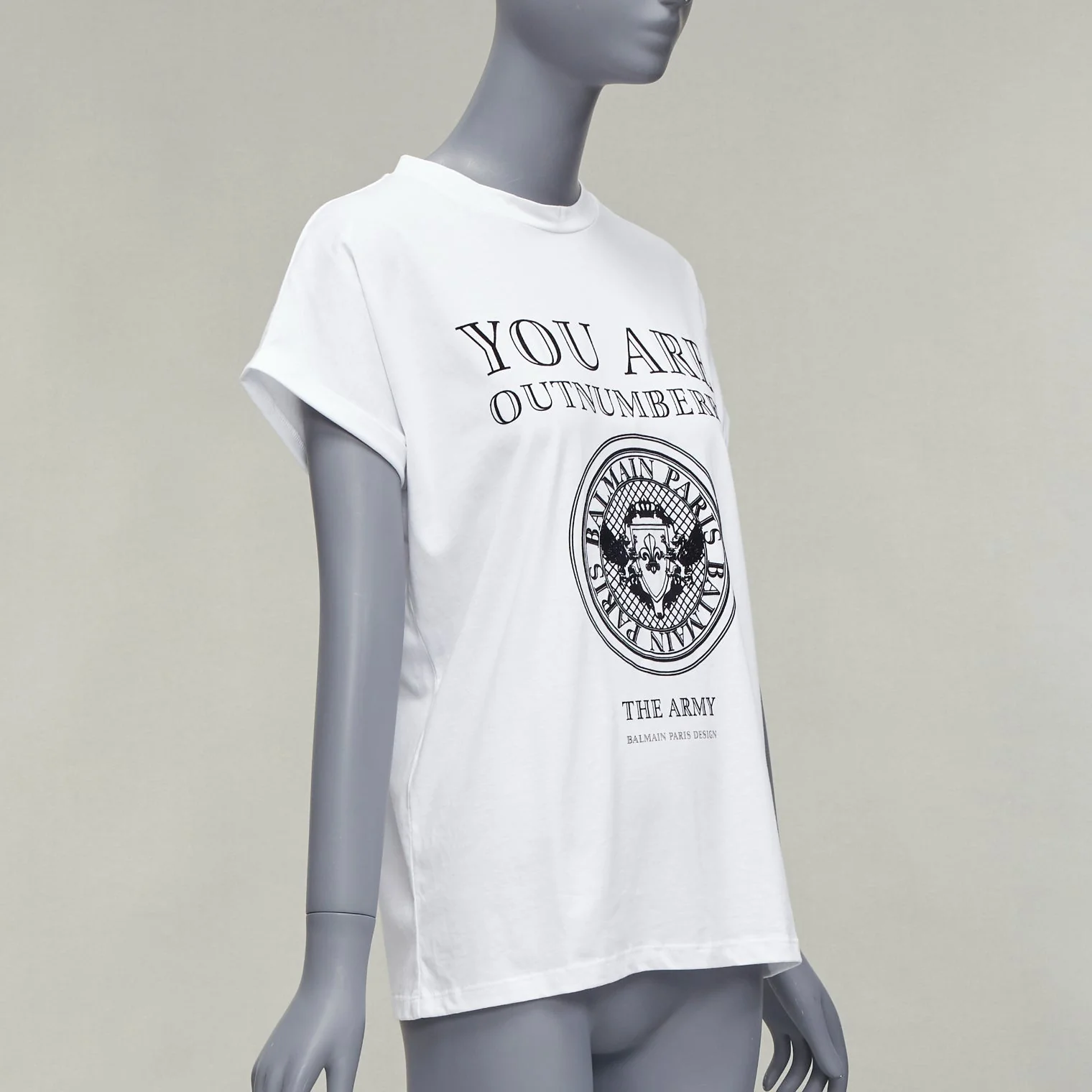 Women's Balmain You Are Outnumbered Army Velvet Print Tshirt - Image 9