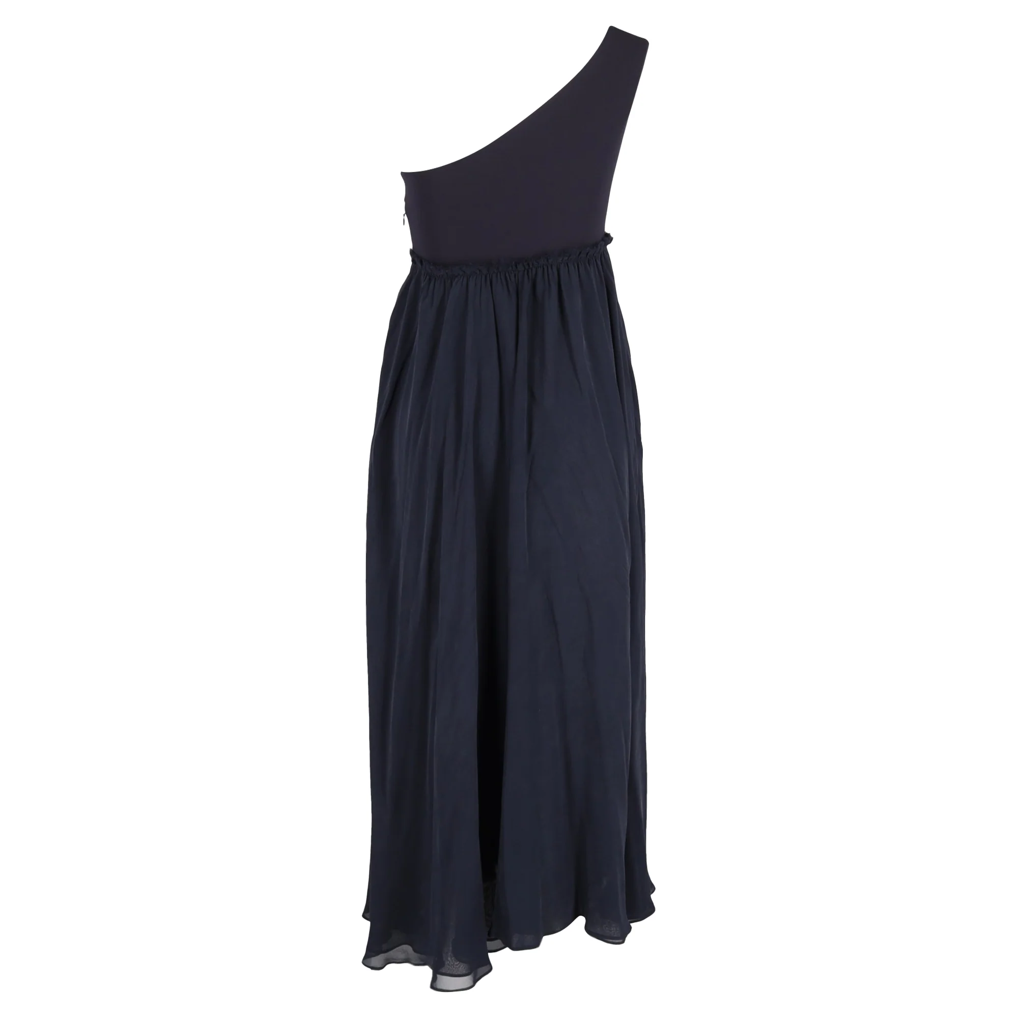 Women's Pierre Balmain Maxi One-Shoulder Sleeve Dress in Navy Blue Polyester and Cotton - Image 3