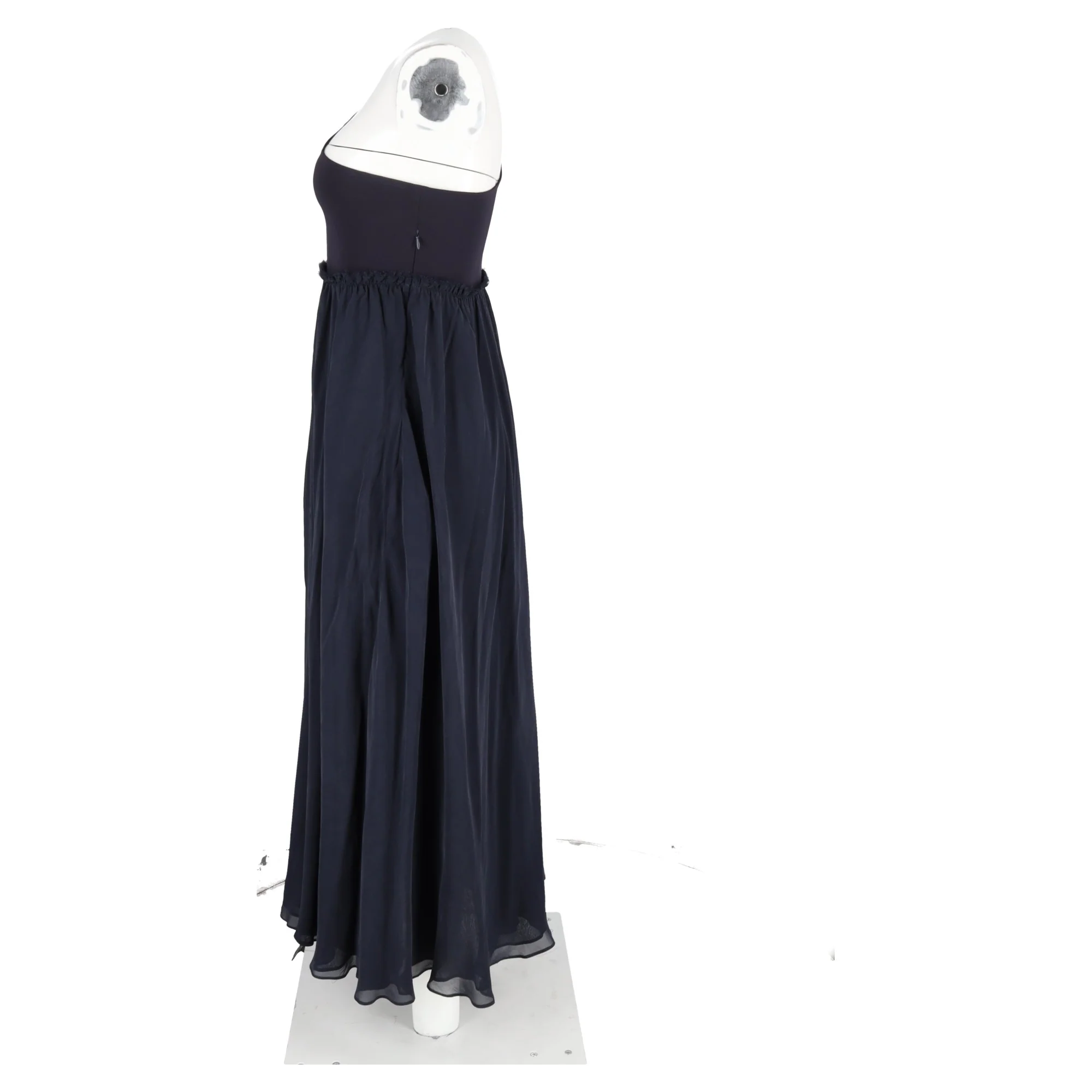 Women's Pierre Balmain Maxi One-Shoulder Sleeve Dress in Navy Blue Polyester and Cotton - Image 5