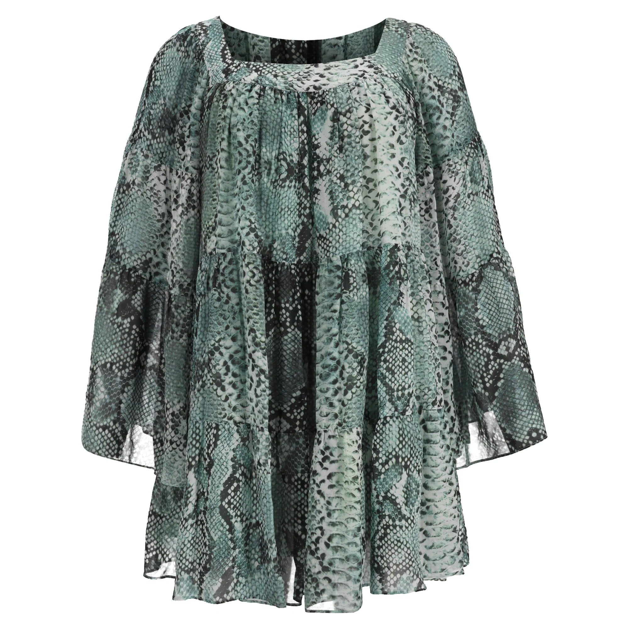 Women's Pierre Balmain Snake-Print Chiffon Blouse in Green Silk