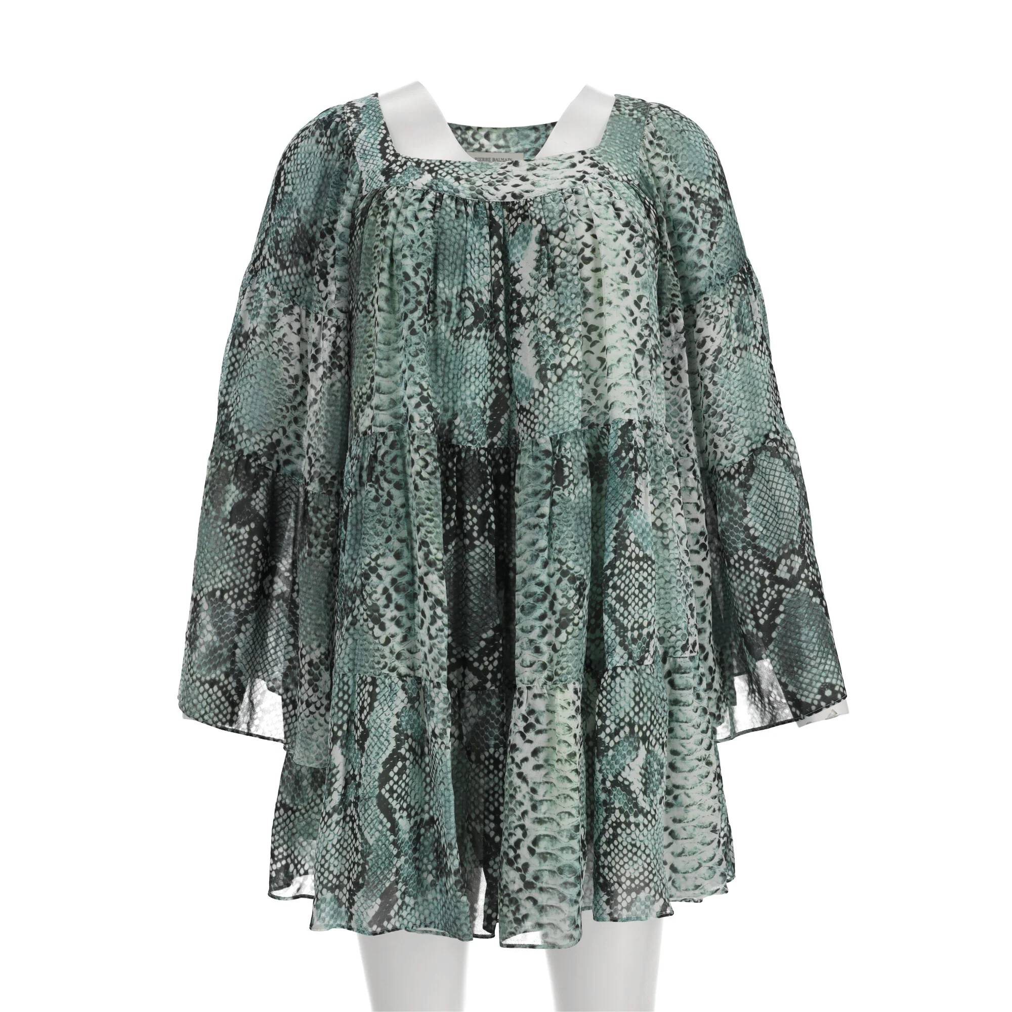 Women's Pierre Balmain Snake-Print Chiffon Blouse in Green Silk - Image 9