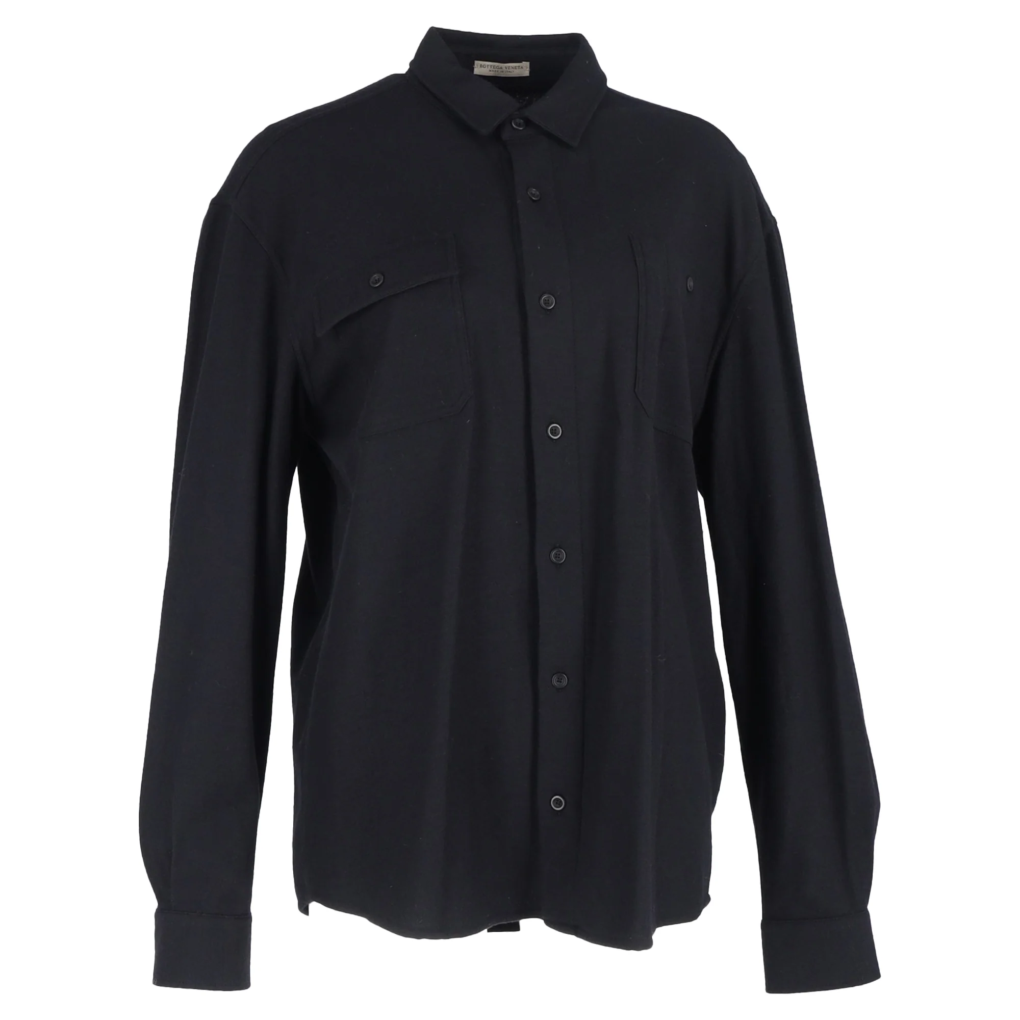 Men's Bottega Veneta Button-Down Long Sleeve Shirt in Black Wool