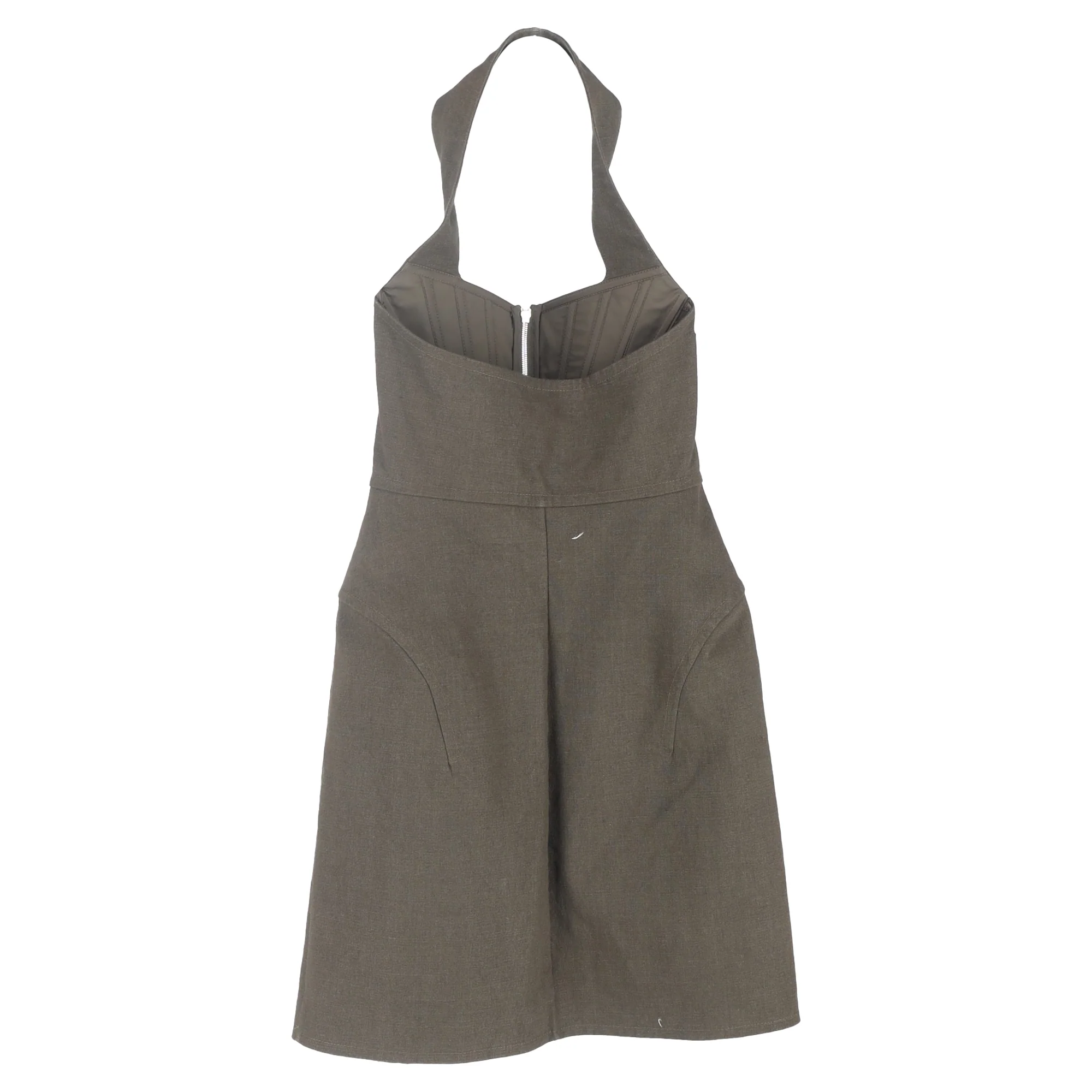 Women's Bottega Veneta Salon Halter Neck Mini Dress in Olive Linen - Image 2