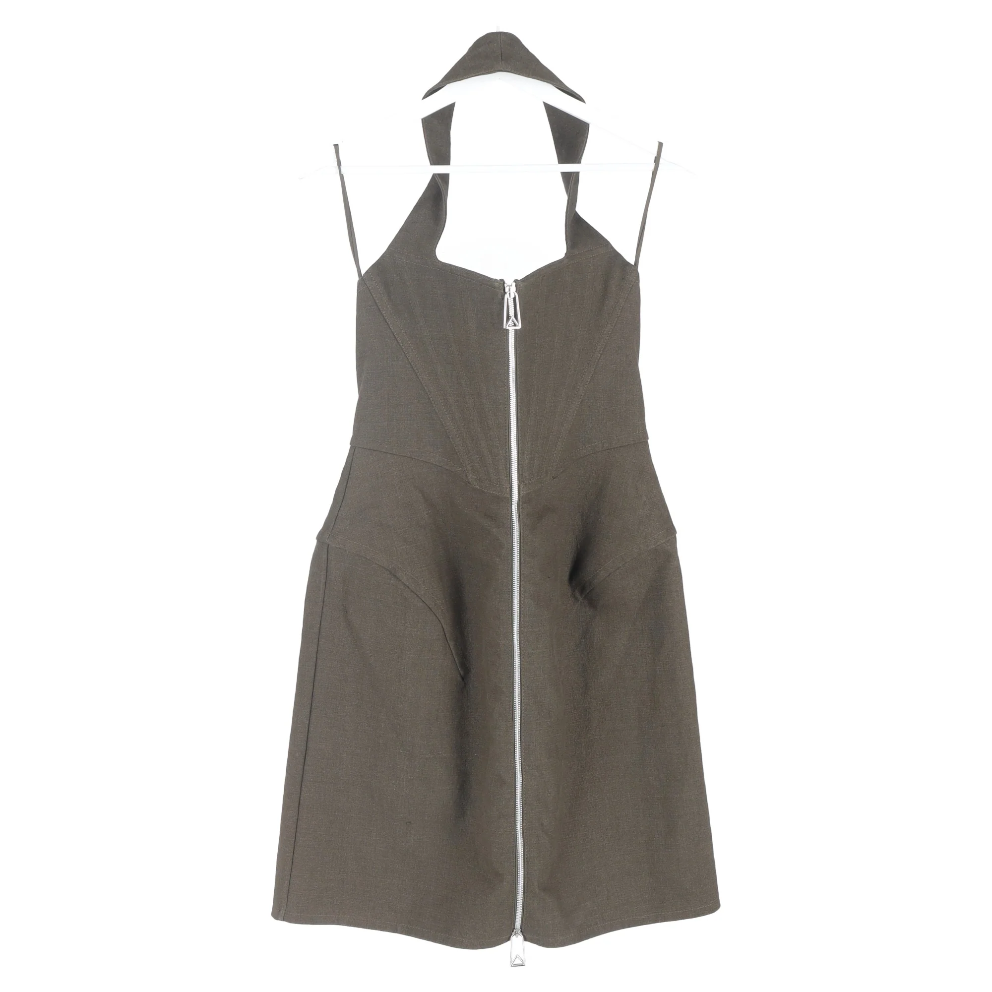 Women's Bottega Veneta Salon Halter Neck Mini Dress in Olive Linen - Image 4