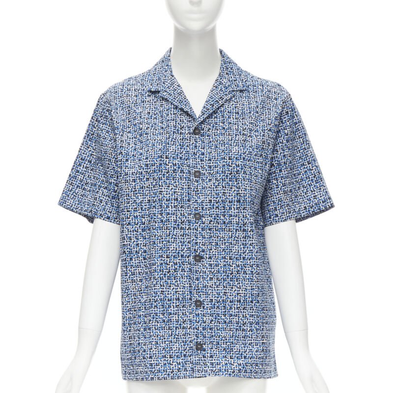 Women's Bottega Veneta speckle print camp collar short sleeve boxy cotton shirt - Image 7