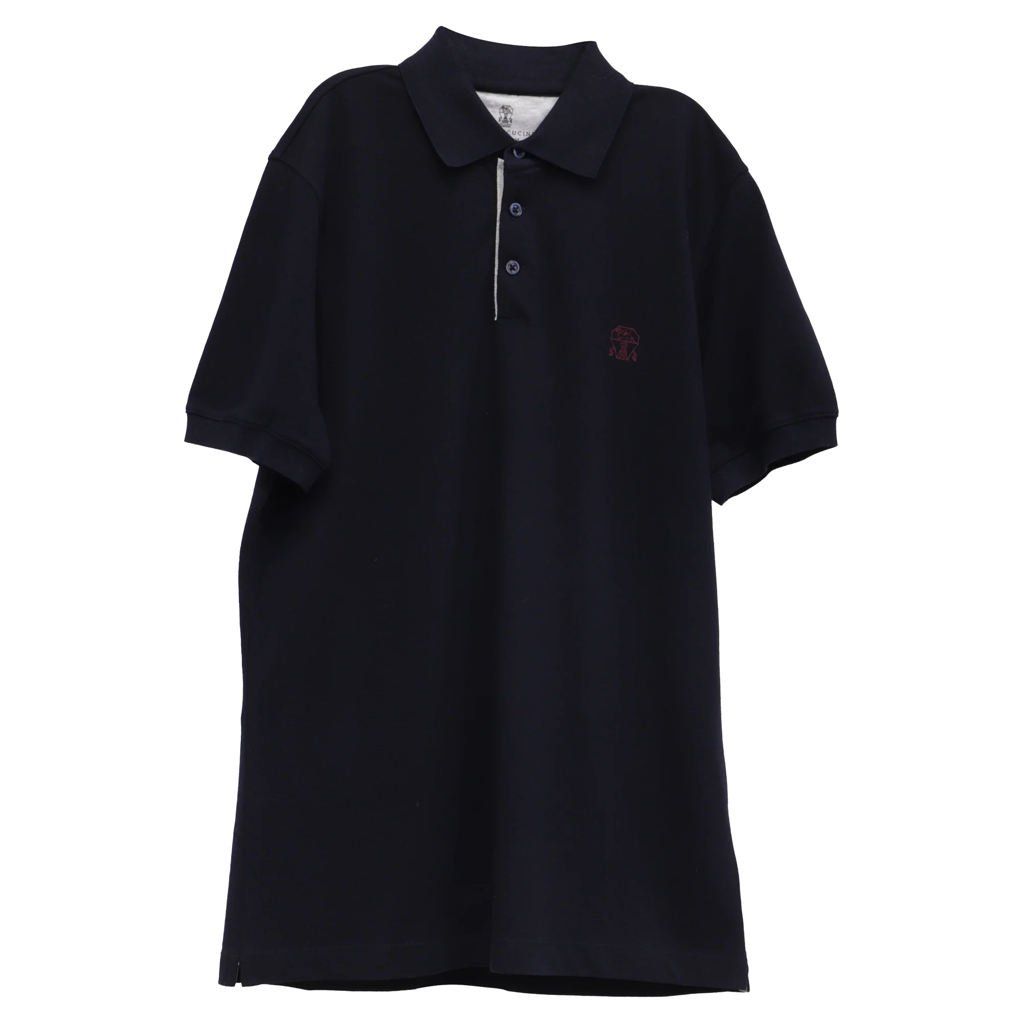 Men's Brunello Cucinelli Logo Embroidered Polo Shirt in Navy Blue Cotton