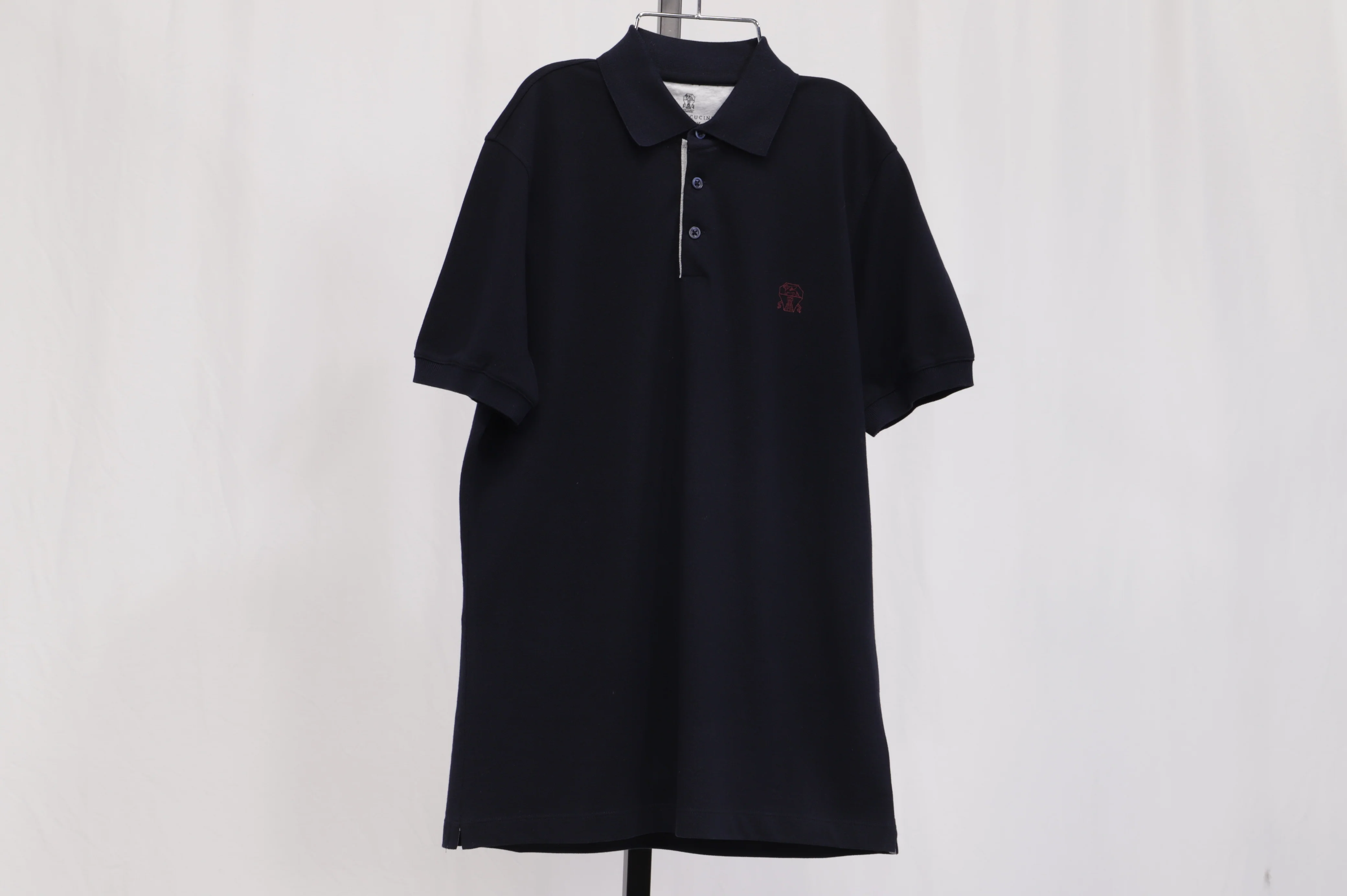 Men's Brunello Cucinelli Logo Embroidered Polo Shirt in Navy Blue Cotton - Image 6