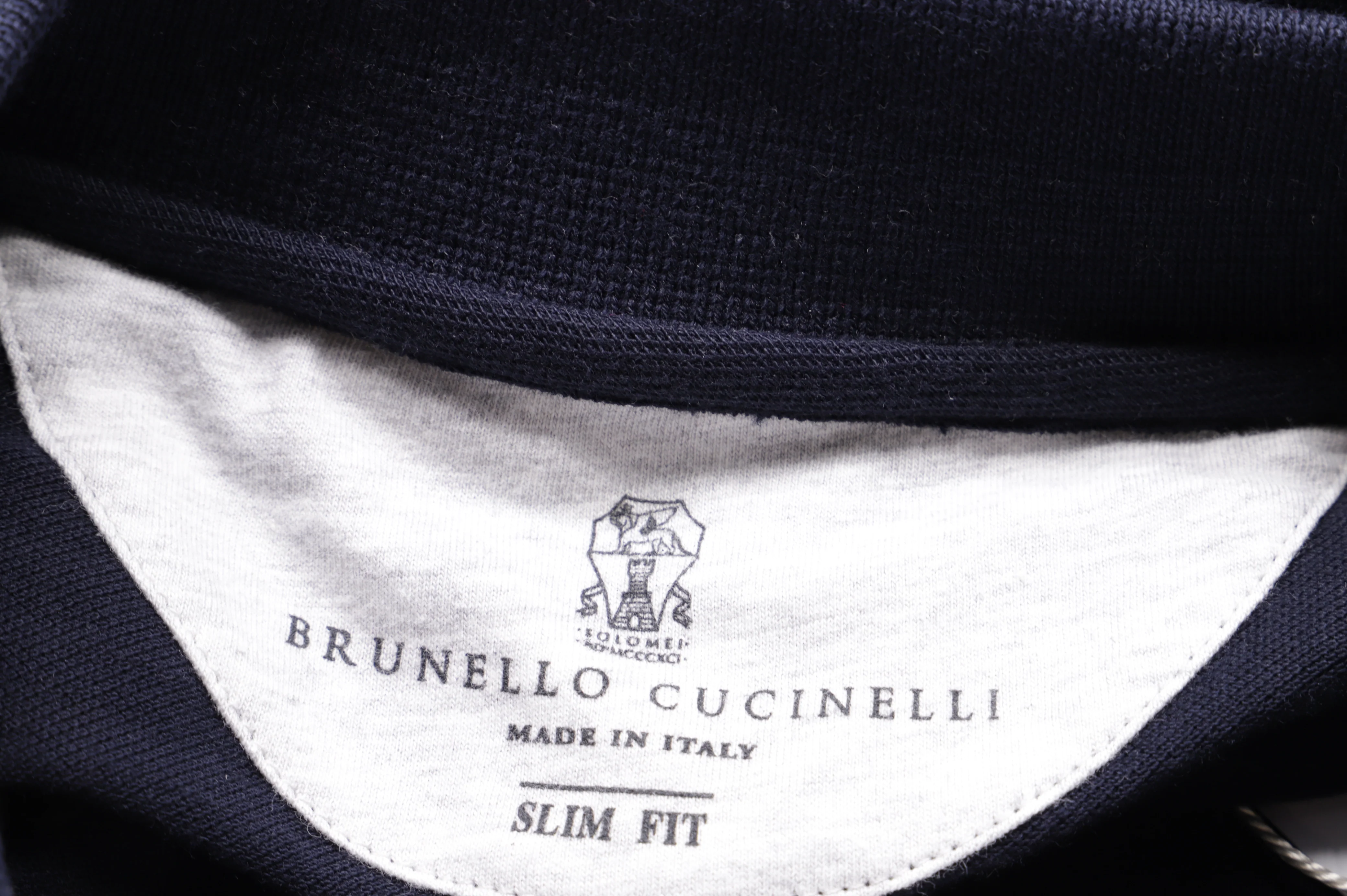 Men's Brunello Cucinelli Logo Embroidered Polo Shirt in Navy Blue Cotton - Image 9