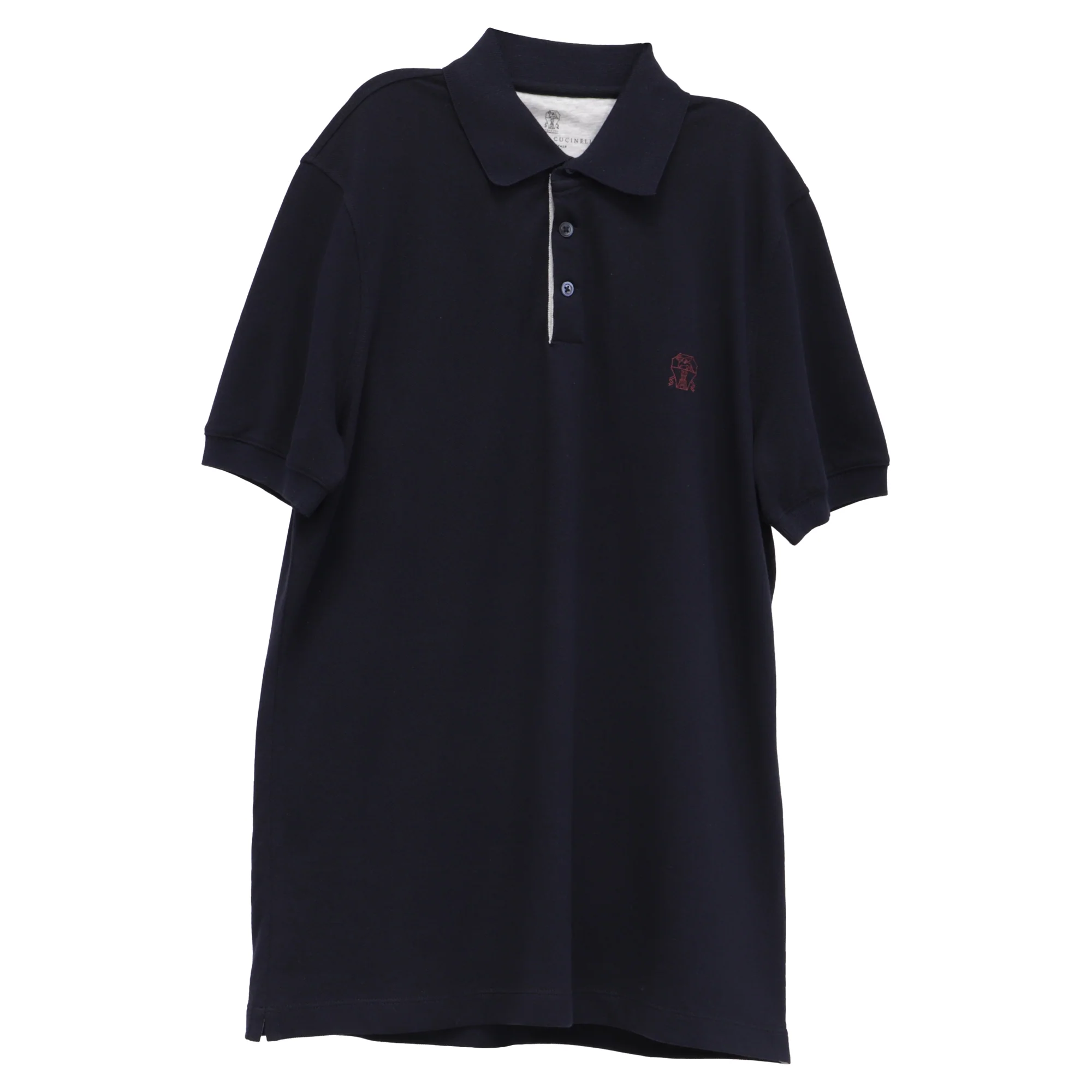 Men's Brunello Cucinelli Logo Embroidered Polo Shirt in Navy Blue Cotton