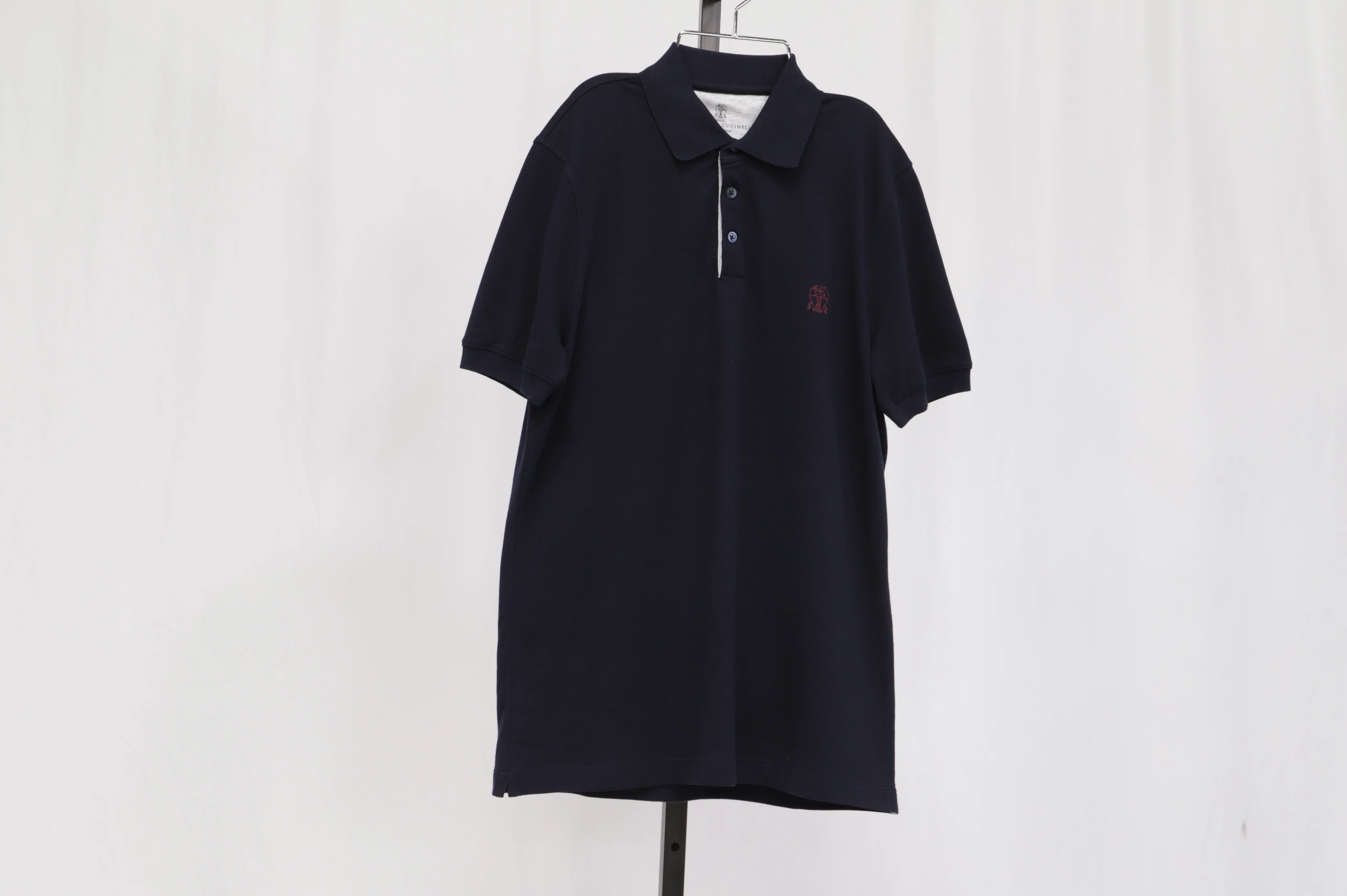 Men's Brunello Cucinelli Logo Embroidered Polo Shirt in Navy Blue Cotton - Image 6