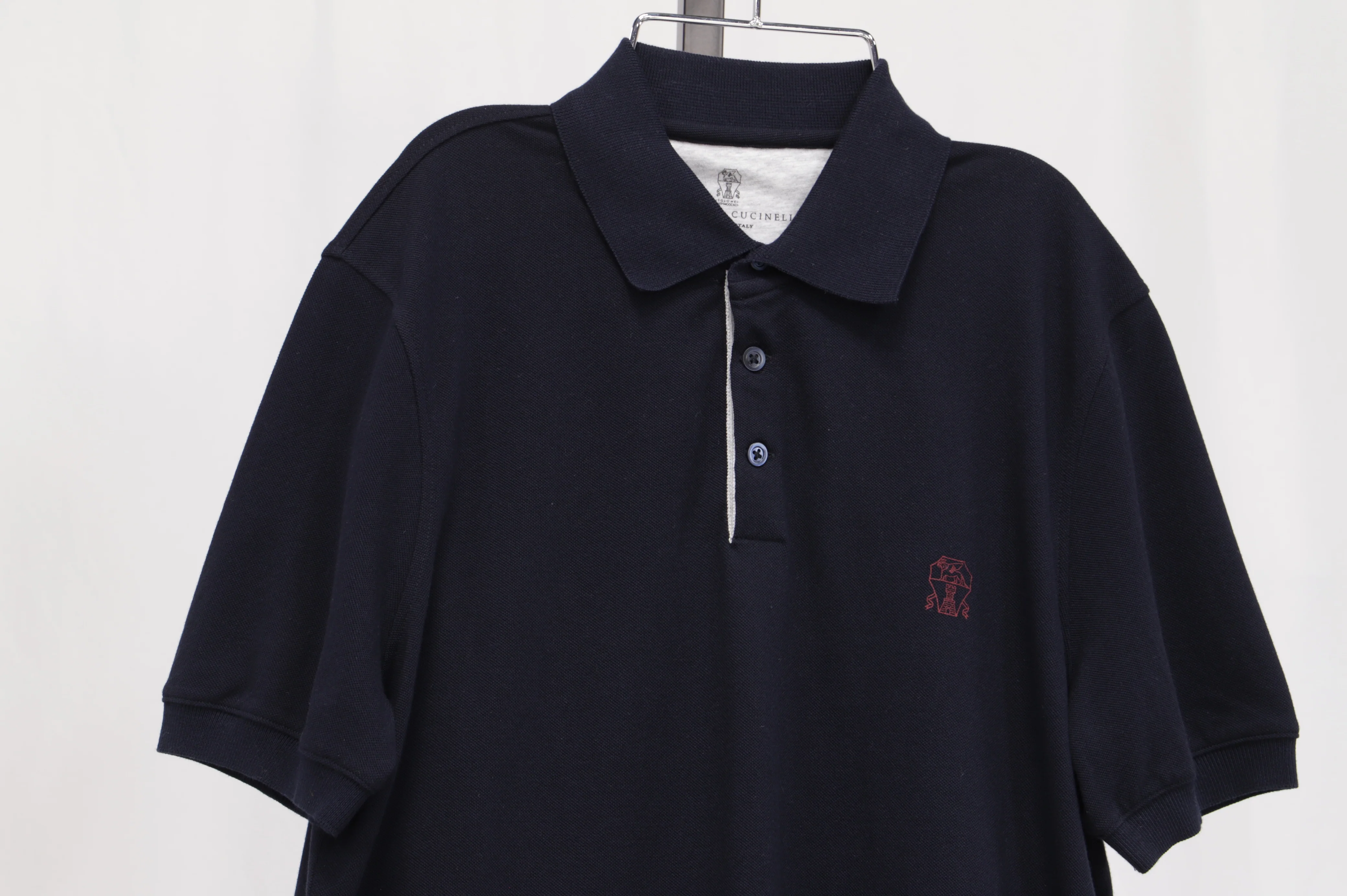 Men's Brunello Cucinelli Logo Embroidered Polo Shirt in Navy Blue Cotton - Image 7