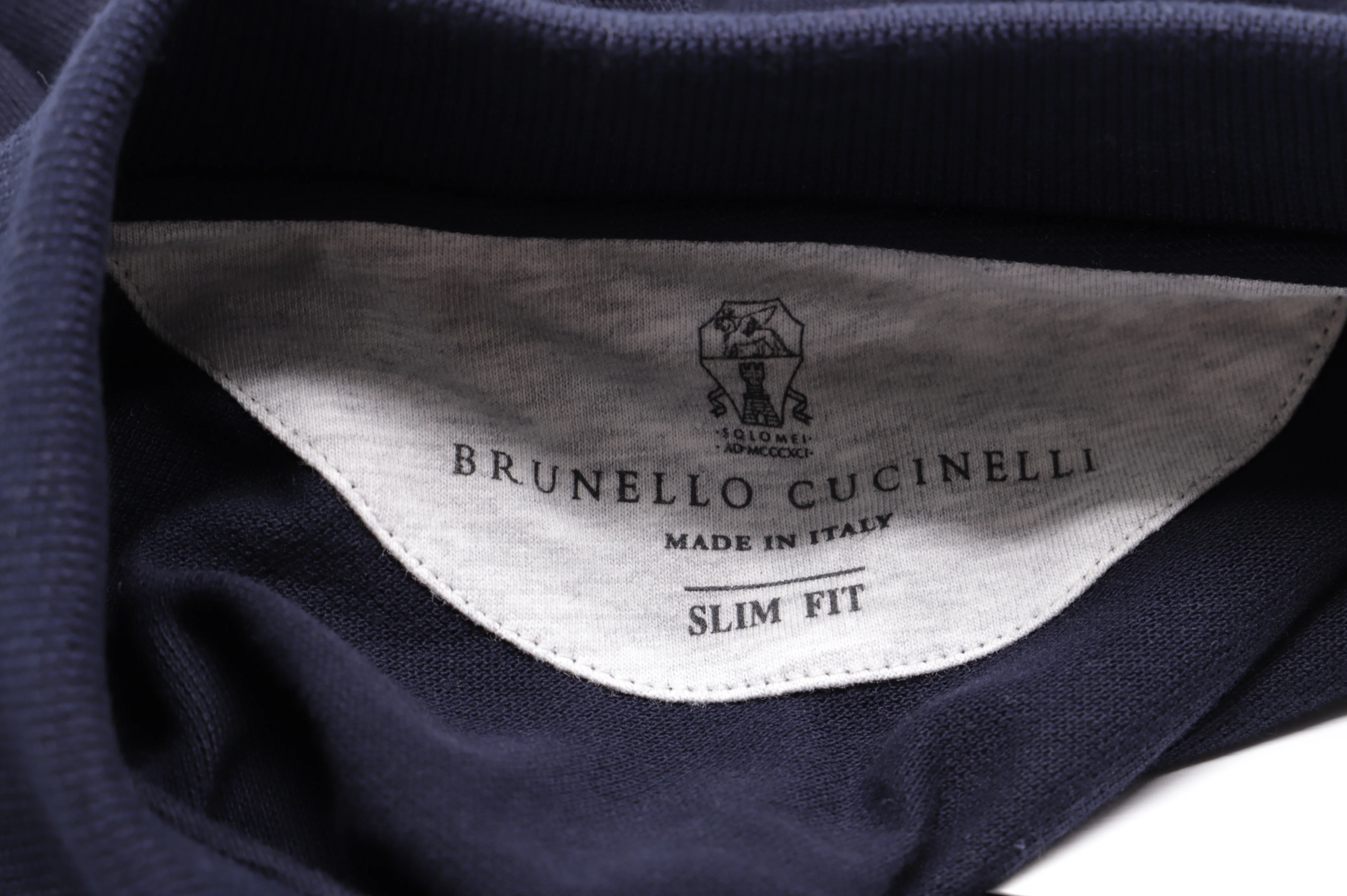 Men's Brunello Cucinelli Logo Embroidered Polo Shirt in Navy Blue Cotton - Image 9