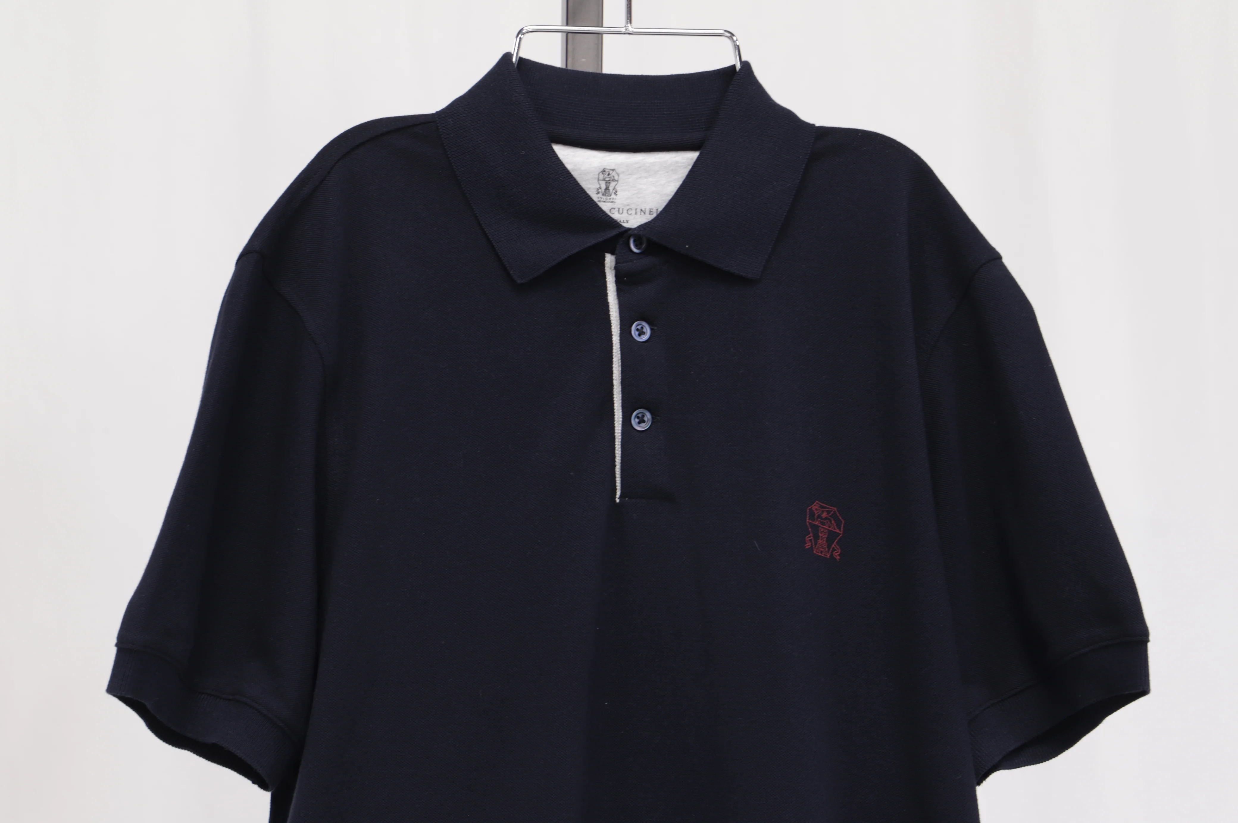 Men's Brunello Cucinelli Logo Embroidered Polo Shirt in Navy Blue Cotton - Image 7