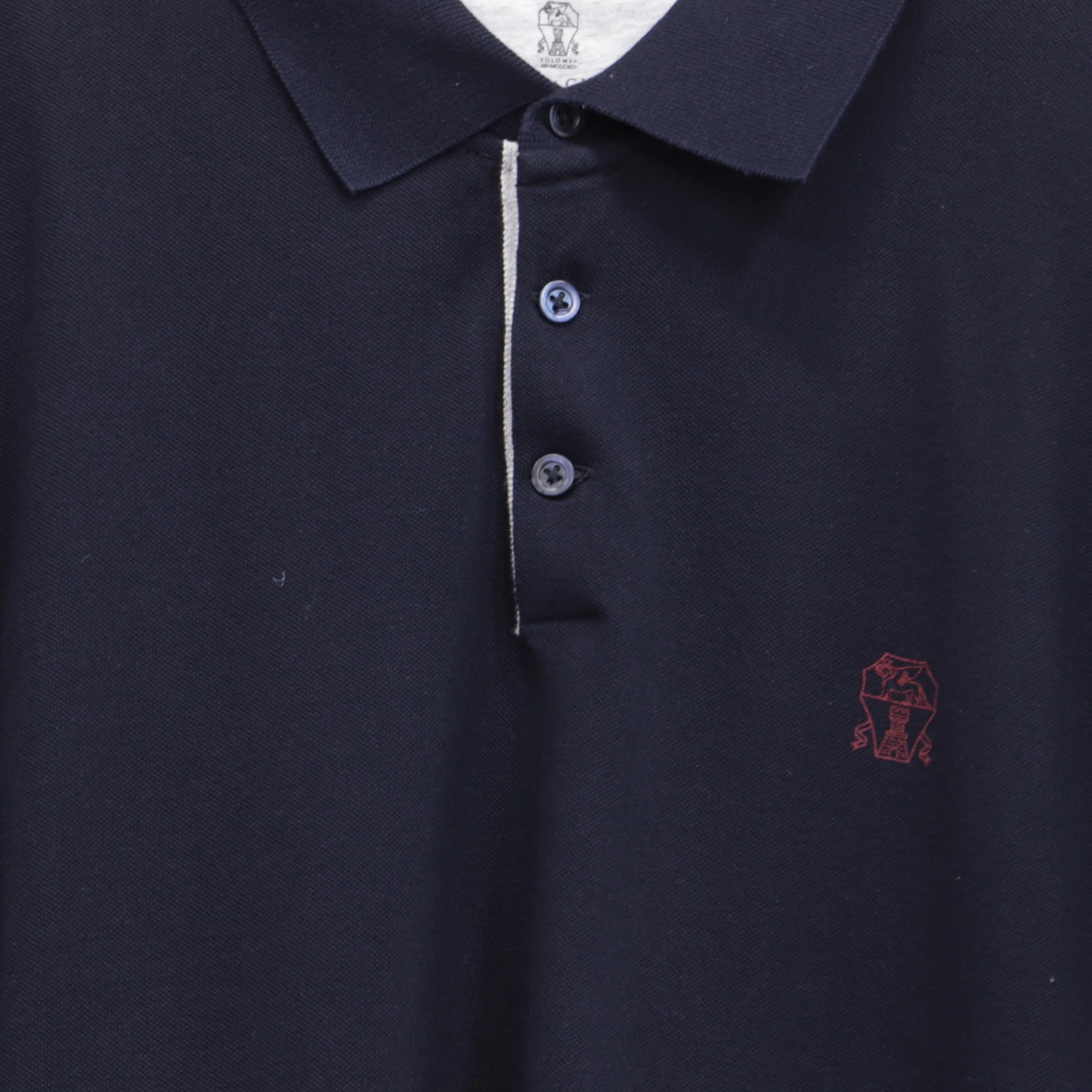 Men's Brunello Cucinelli Logo-Embroidered Short Sleeve Polo Shirt in Navy Blue Cotton - Image 2
