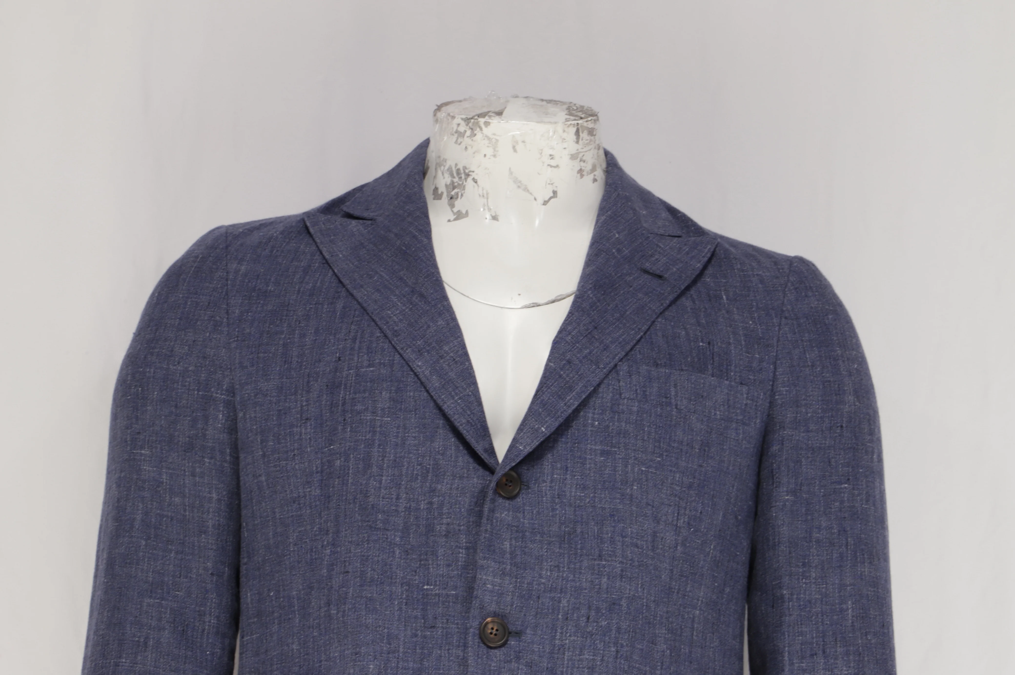 Men's Brunello Cucinelli Single-Breasted Blazer with Pockets in Navy Blue Linen - Image 8