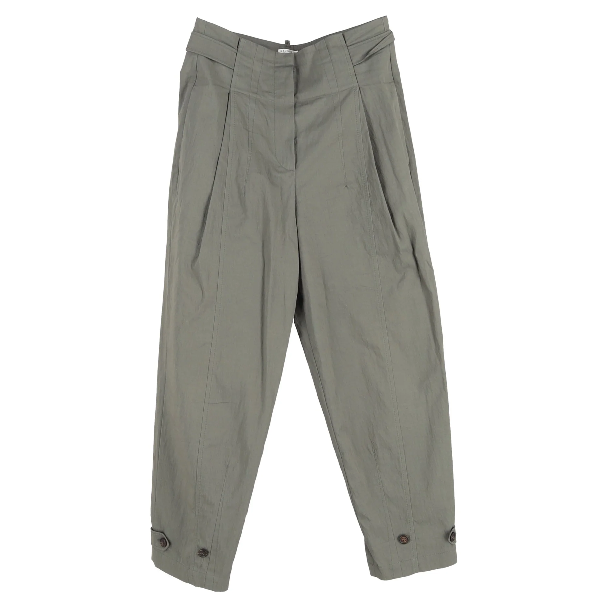 Women's Brunello Cucinelli Pleated Trousers in Grey Cotton