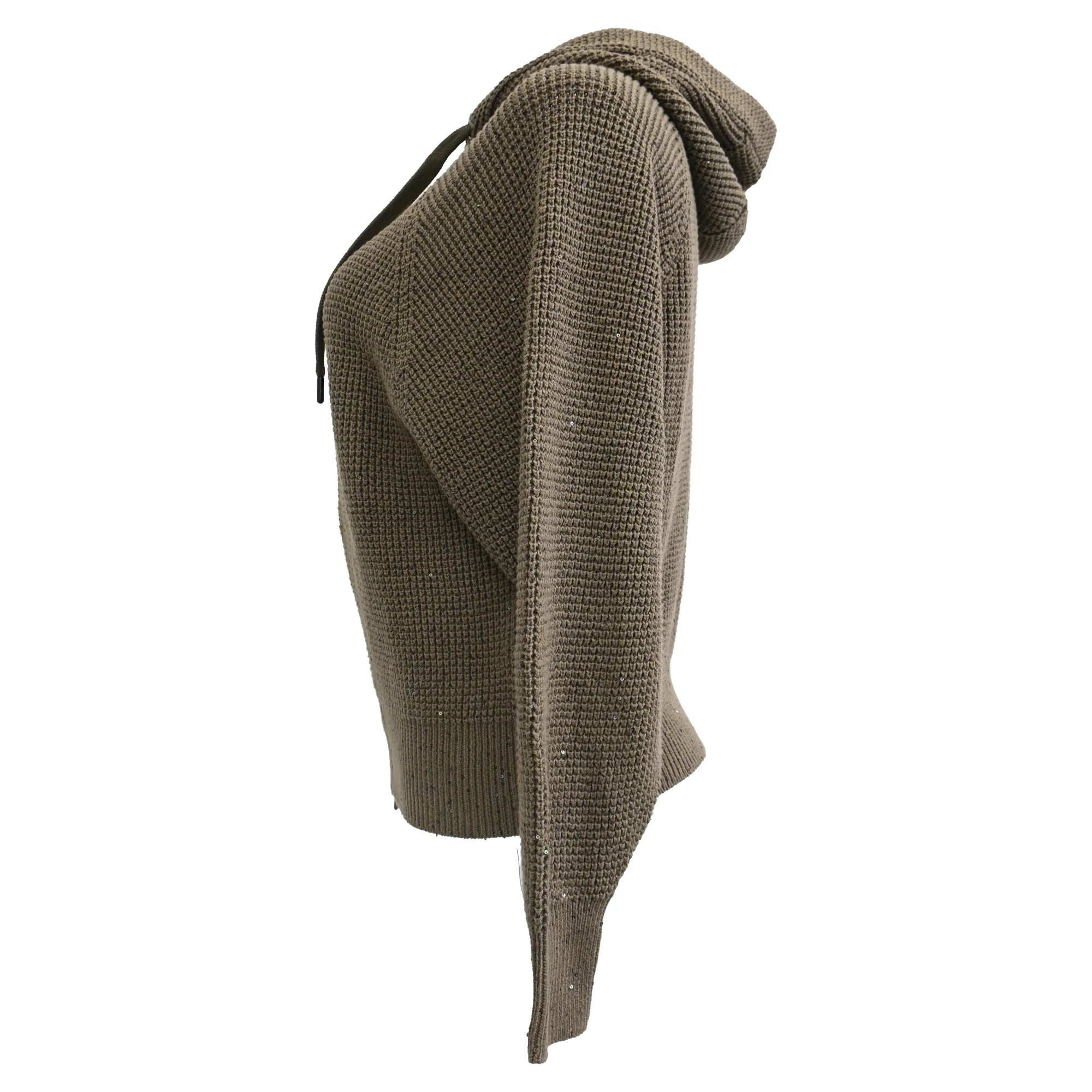 Women's Brunello Cucinelli Sequin-Embellished Knitted Zip-Up Hoodie in Olive Cotton - Image 2