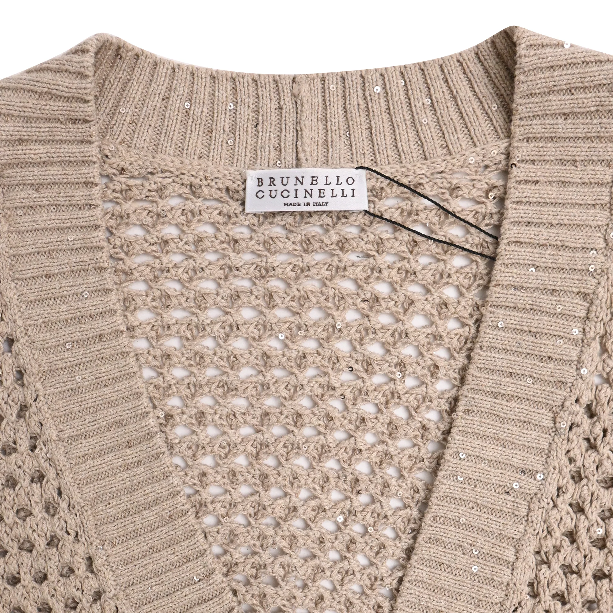 Women's  Brunello Cucinelli Sequined Knitted Cardigan in Beige Cotton - Image 4