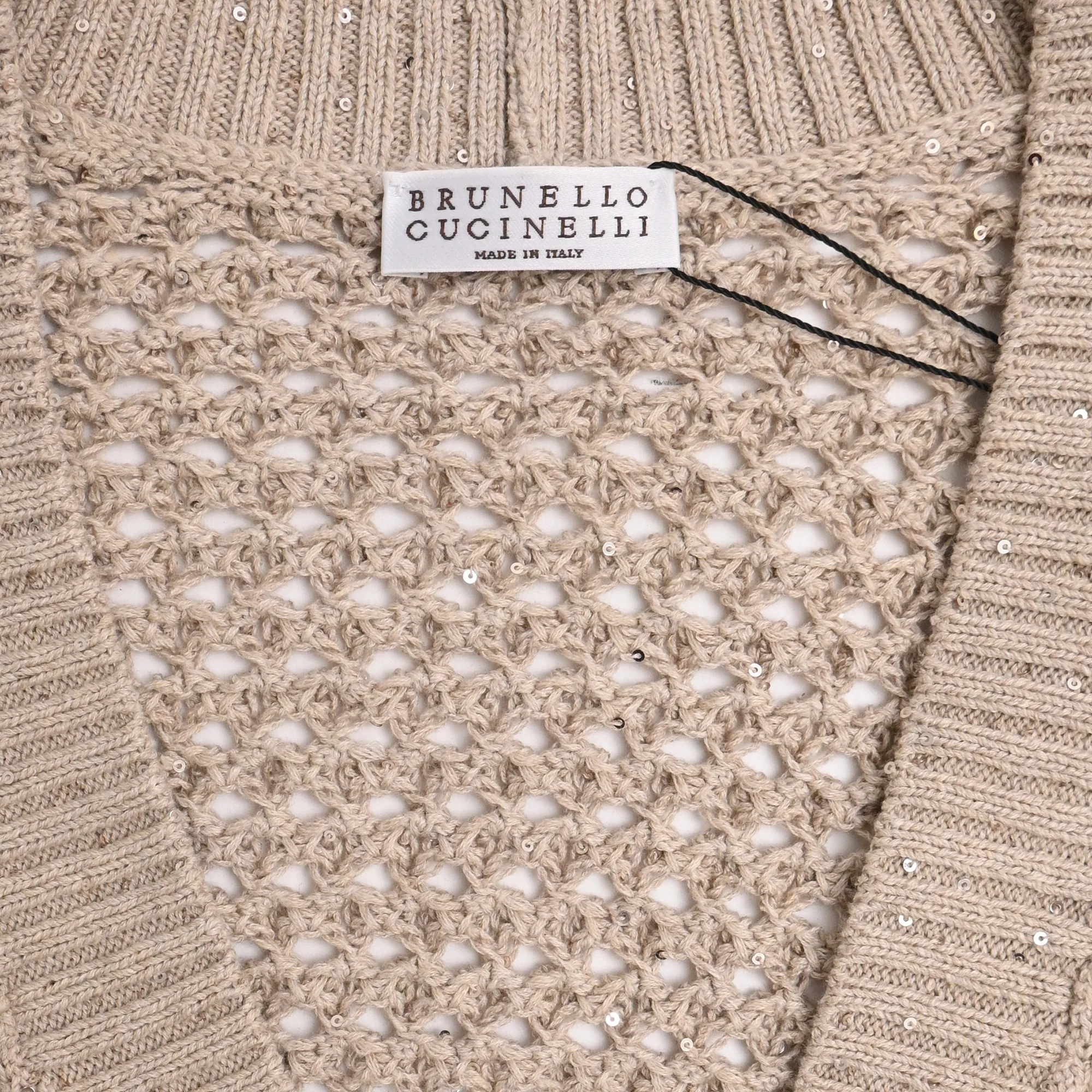 Women's  Brunello Cucinelli Sequined Knitted Cardigan in Beige Cotton - Image 5