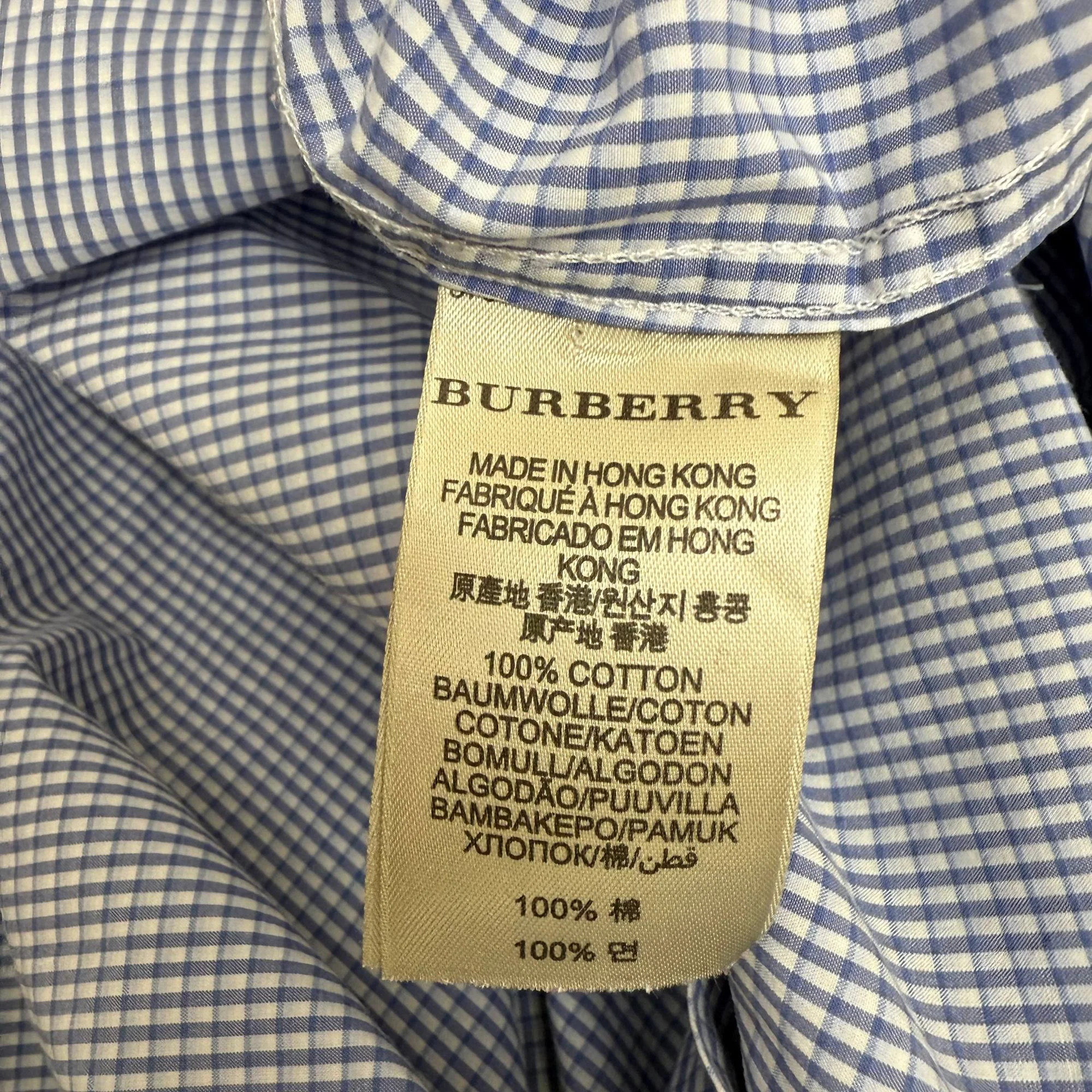 Men's  Burberry Brit Gingham Long Sleeve Shirt in Blue Cotton - Image 5