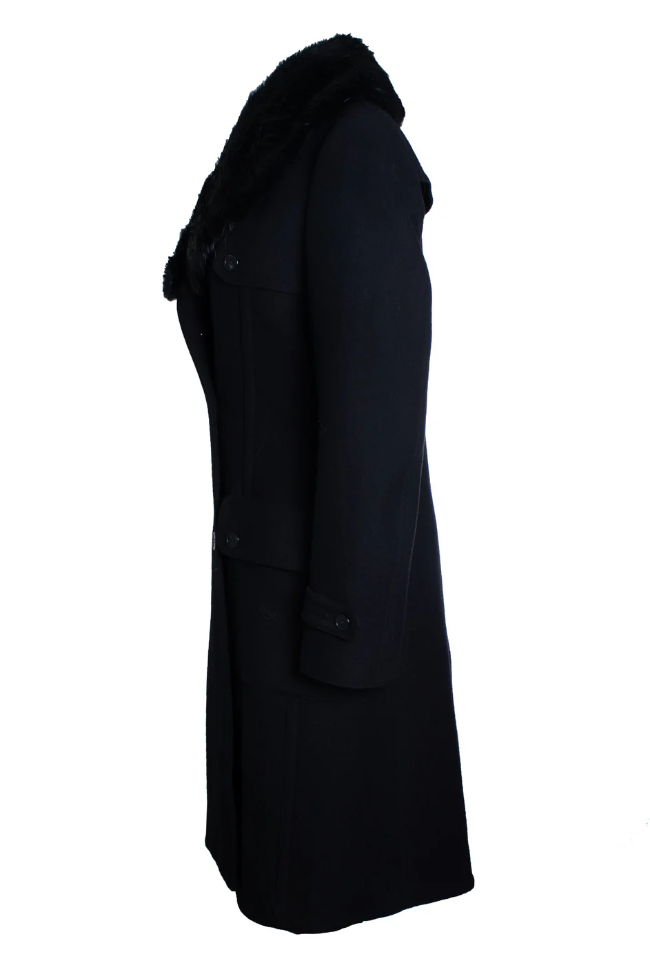Women's Burberry, black wool trenchcoat with fur collar - Image 2